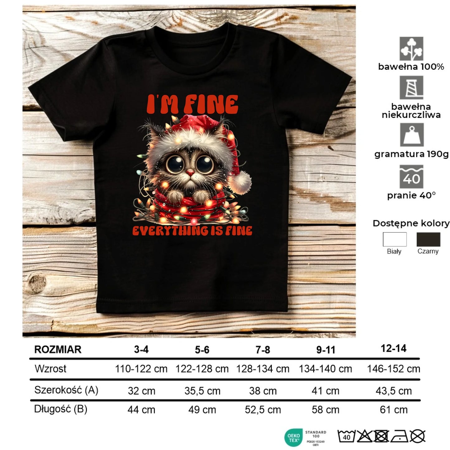 Koszulka dziecięca świąteczna - Kotek I'm fine everything is fine BN67 - StoryCups.pl