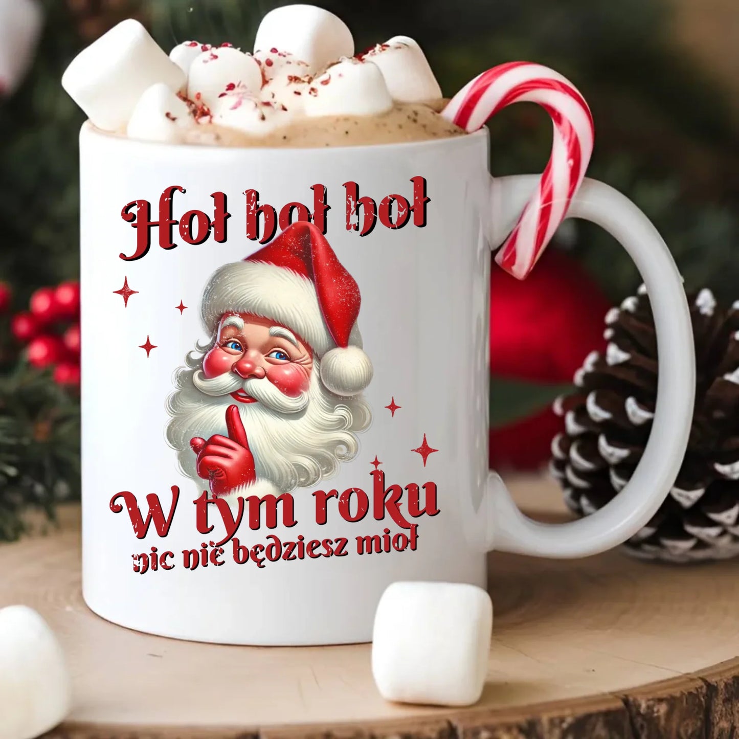 Kubek świąteczny - Mikołaj Hoł hoł nic nie będziesz mioł BN66 - StoryCups.pl