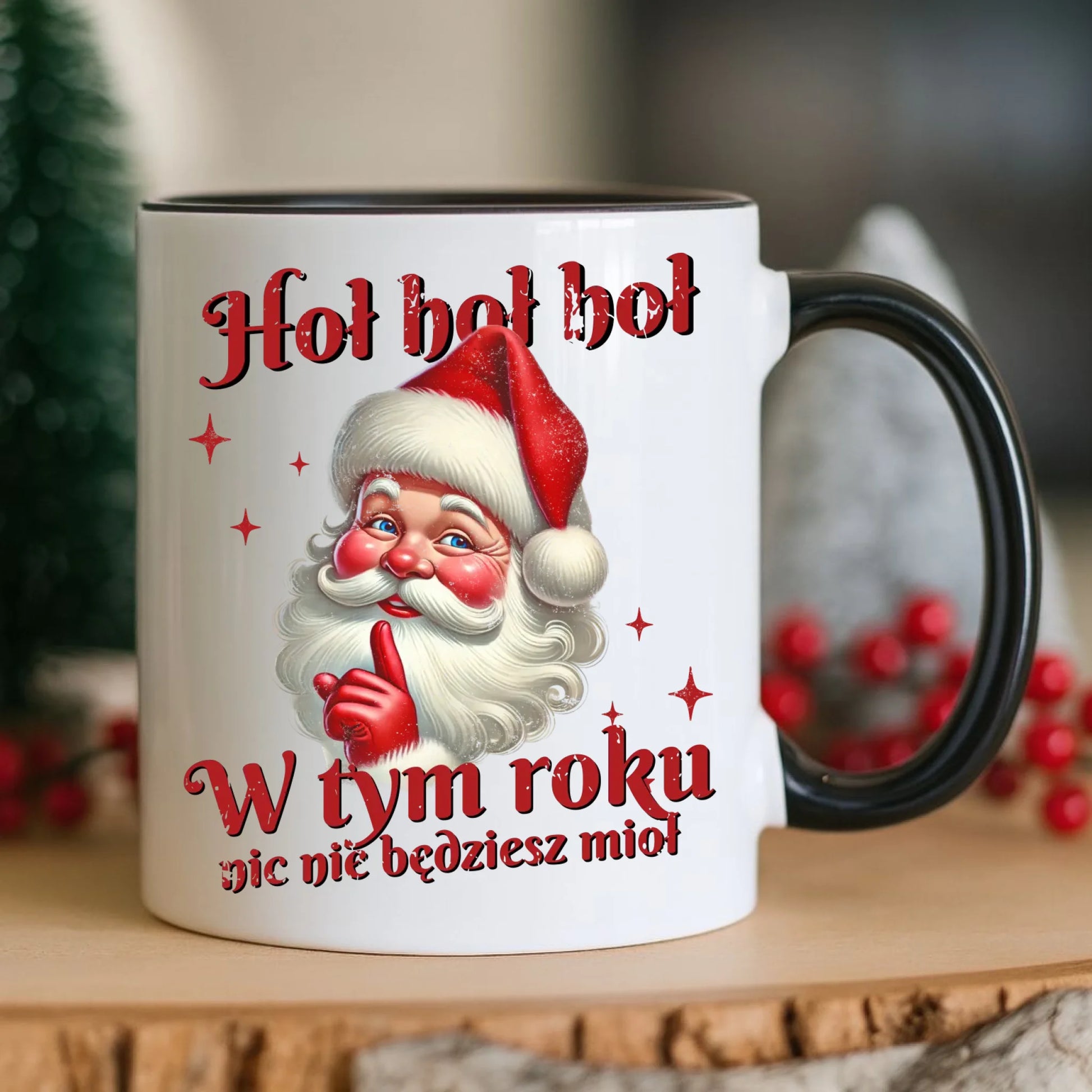 Kubek świąteczny - Mikołaj Hoł hoł nic nie będziesz mioł BN66 - StoryCups.pl