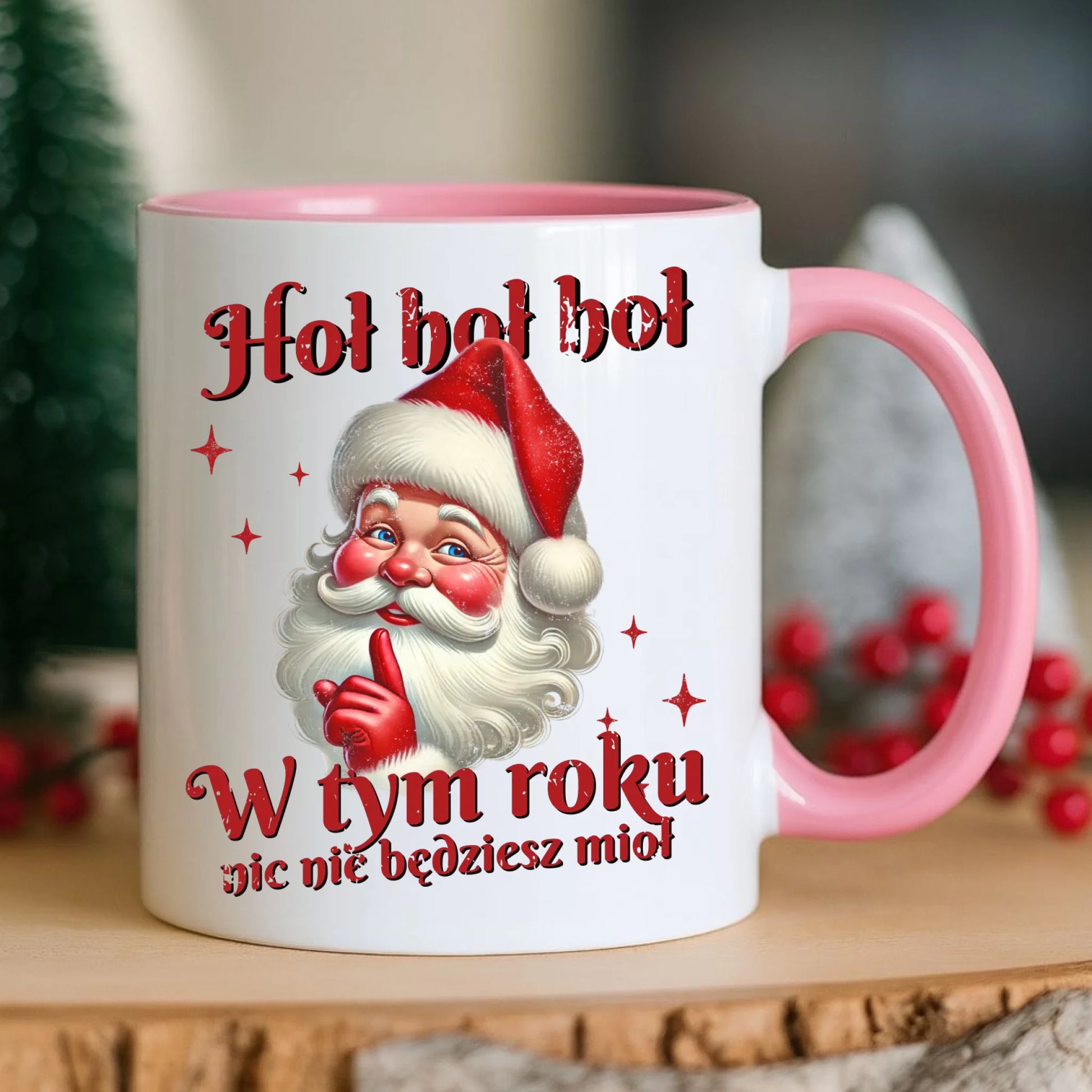 Kubek świąteczny - Mikołaj Hoł hoł nic nie będziesz mioł BN66 - StoryCups.pl