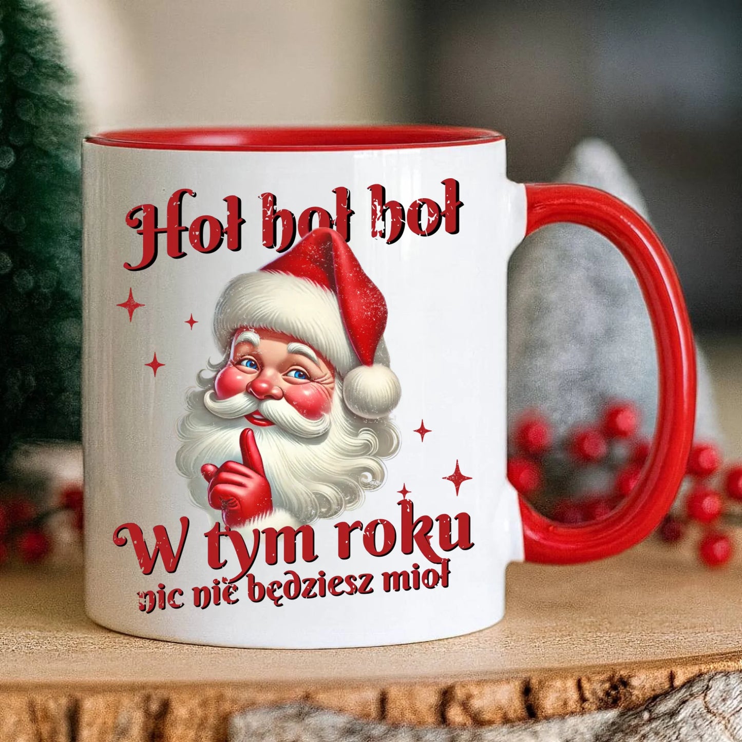 Kubek świąteczny - Mikołaj Hoł hoł nic nie będziesz mioł BN66 - StoryCups.pl
