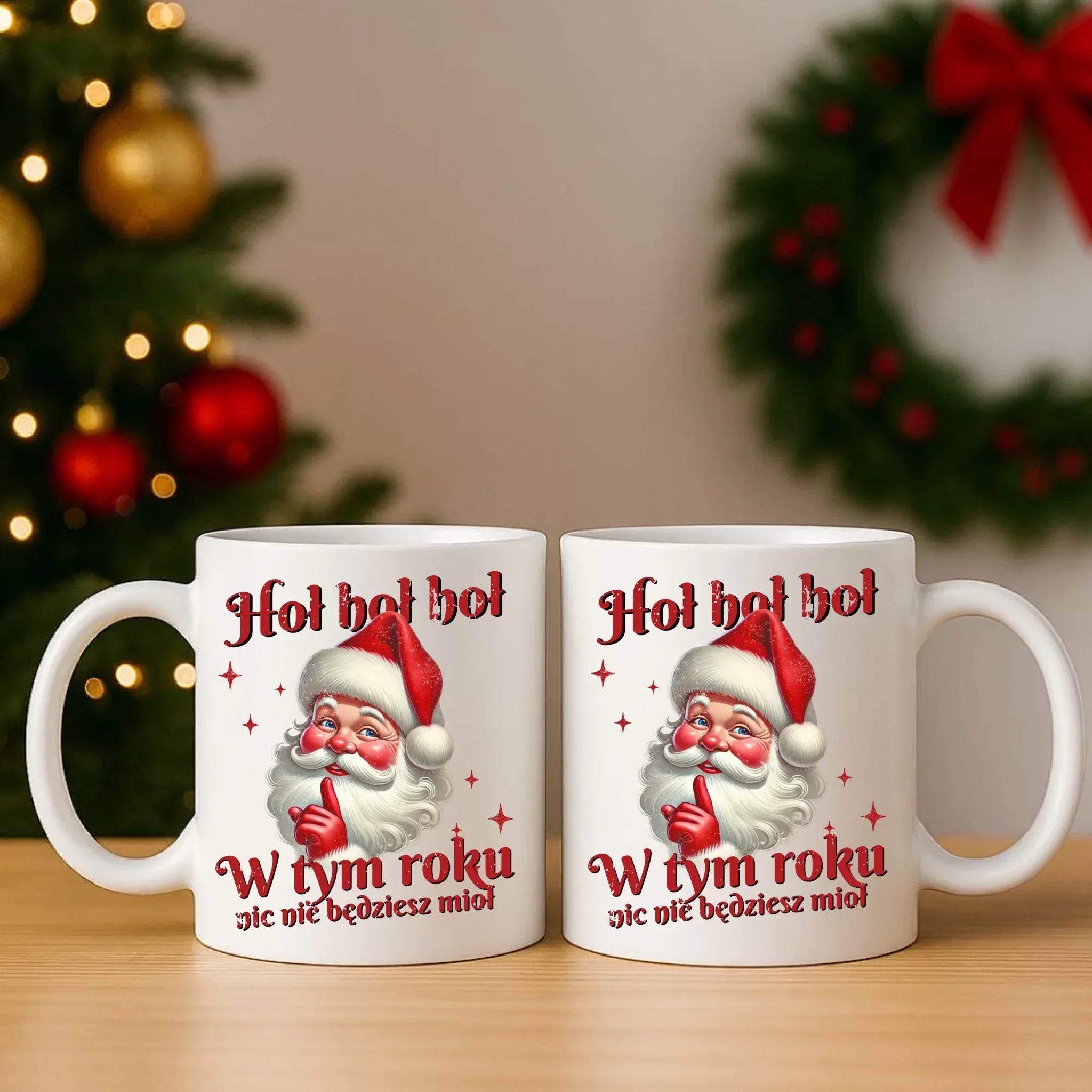 Zestaw poduszka i kubek świąteczny - Mikołaj Hoł hoł nic nie będziesz mioł BN66 - StoryCups.pl