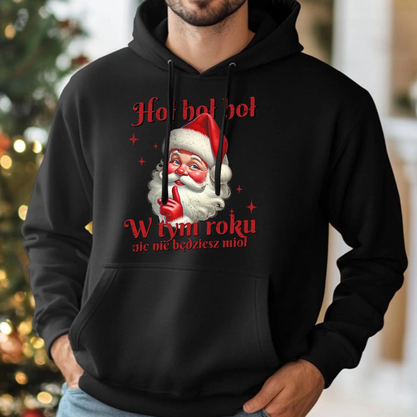 Bluza męska z kapturem świąteczna - Mikołaj Hoł hoł nic nie będziesz mioł BN66 - StoryCups.pl