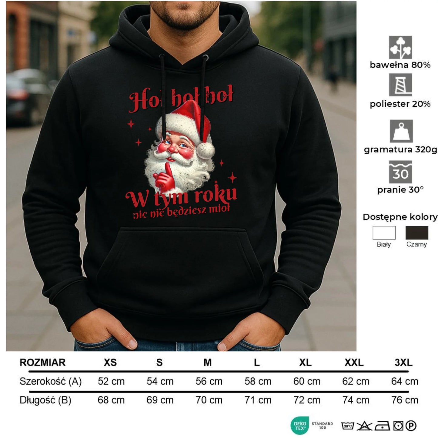 Bluza męska z kapturem świąteczna - Mikołaj Hoł hoł nic nie będziesz mioł BN66 - StoryCups.pl