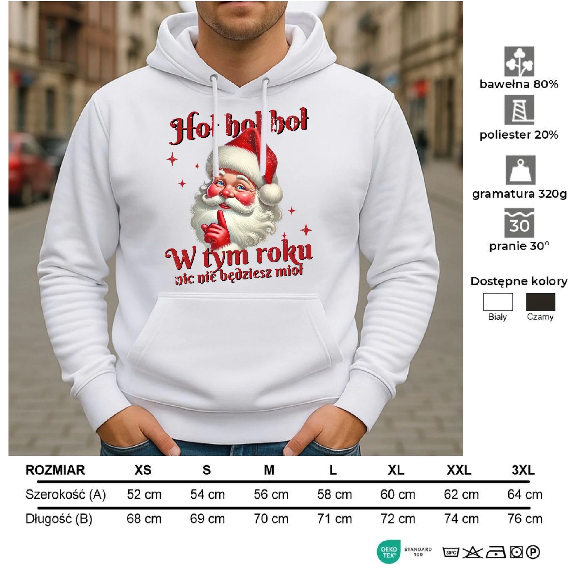 Bluza męska z kapturem świąteczna - Mikołaj Hoł hoł nic nie będziesz mioł BN66 - StoryCups.pl