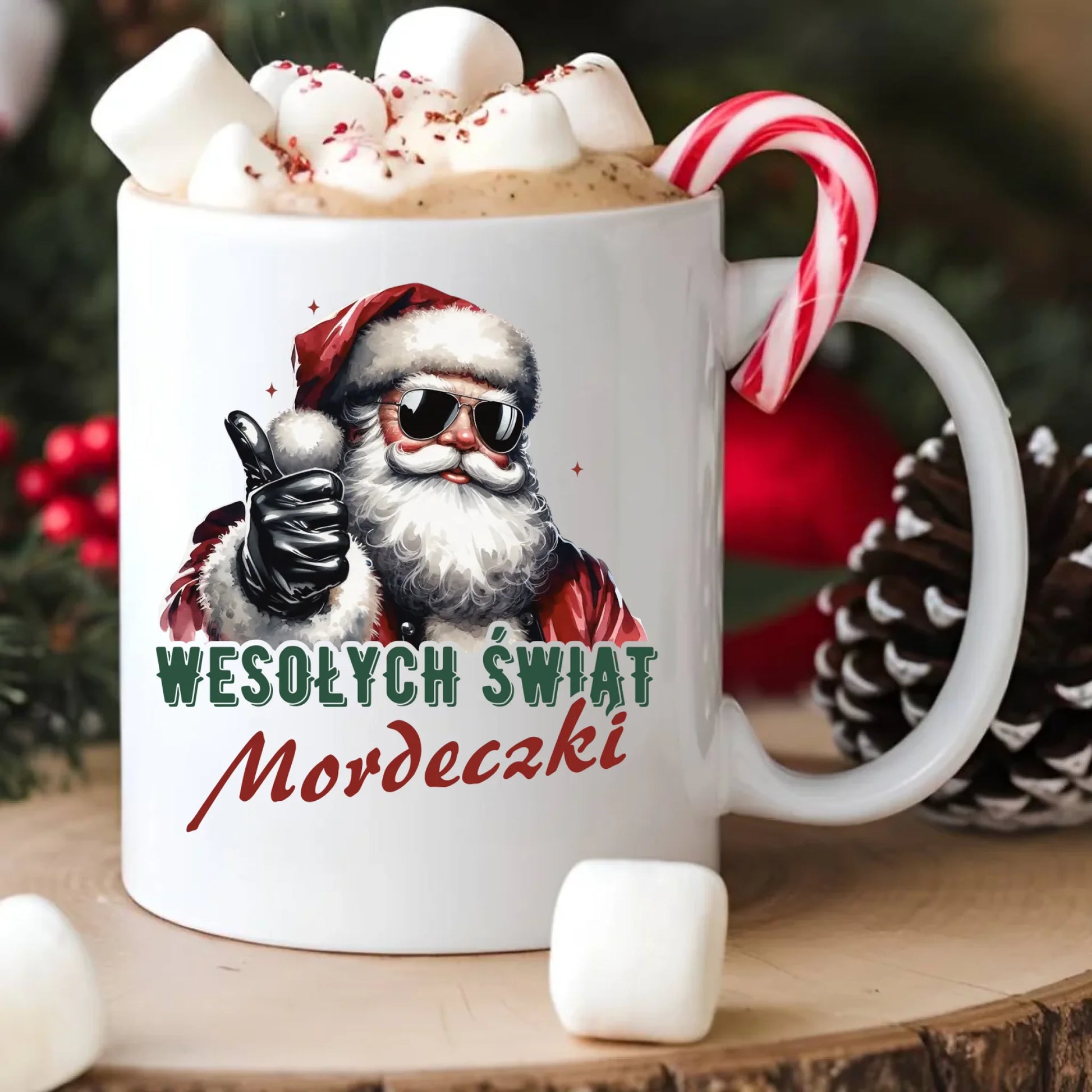Kubek świąteczny - Mikołaj Wesołych Świąt mordeczki BN65 - StoryCups.pl