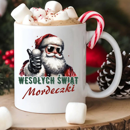 Kubek świąteczny - Mikołaj Wesołych Świąt mordeczki BN65 - StoryCups.pl