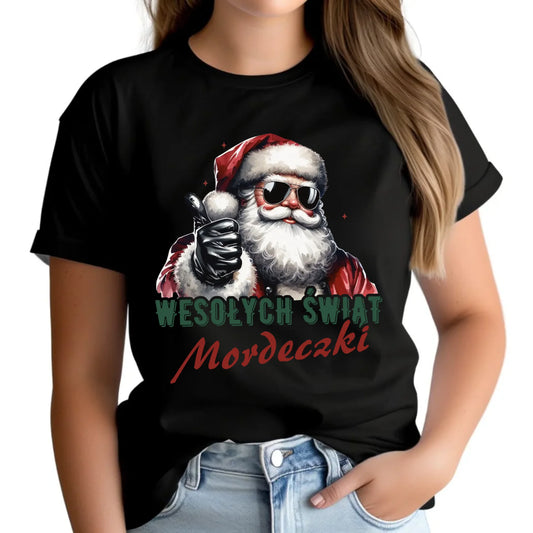 Koszulka damska świąteczna - Mikołaj Wesołych Świąt mordeczki BN65 - StoryCups.pl