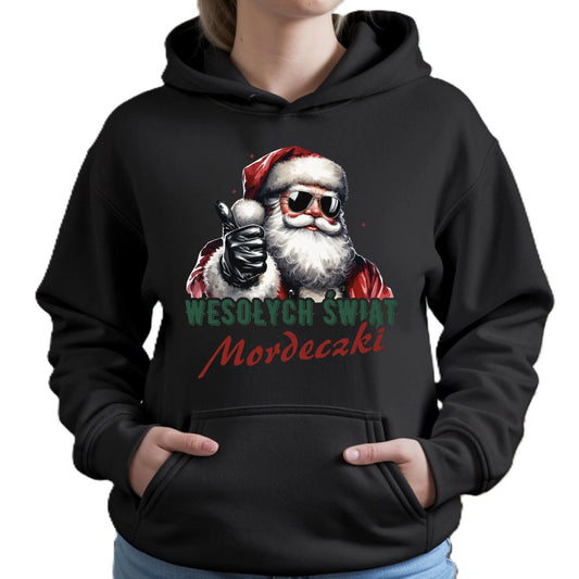 Bluza damska z kapturem świąteczna - Mikołaj Wesołych Świąt mordeczki BN65 - StoryCups.pl