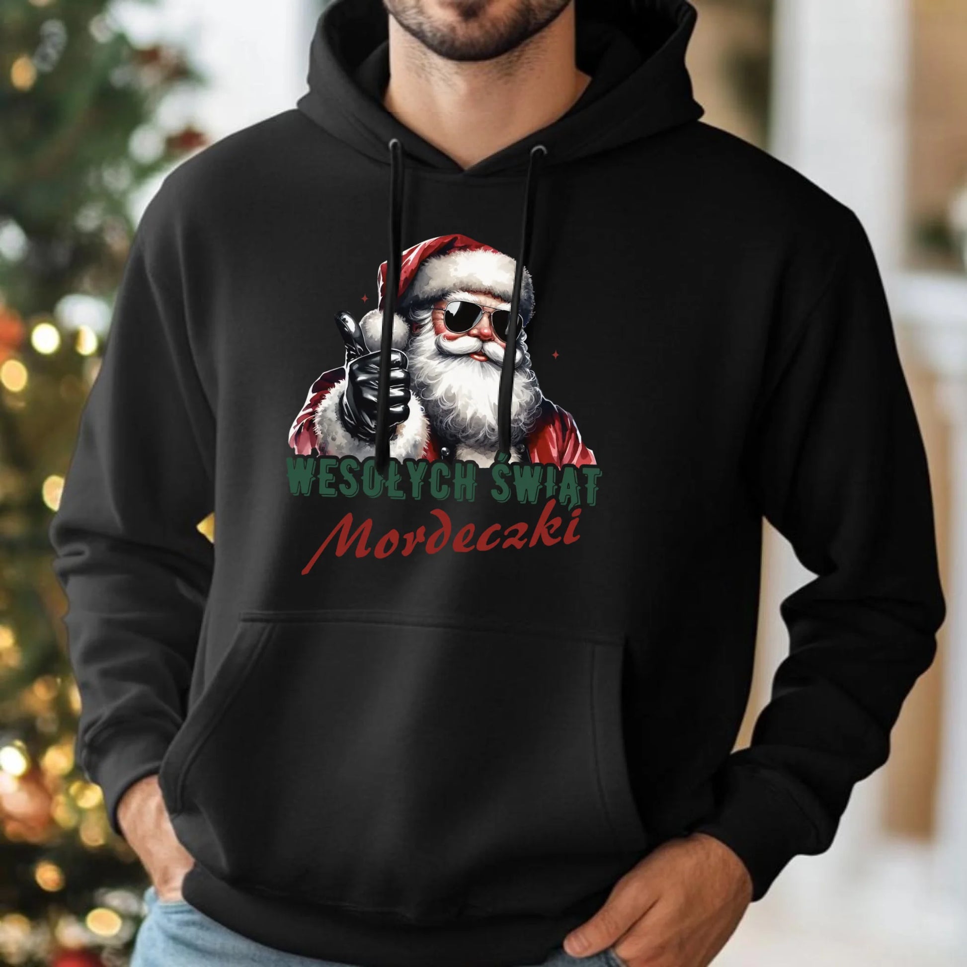 Bluza męska z kapturem świąteczna - Mikołaj Wesołych Świąt mordeczki BN65 - StoryCups.pl