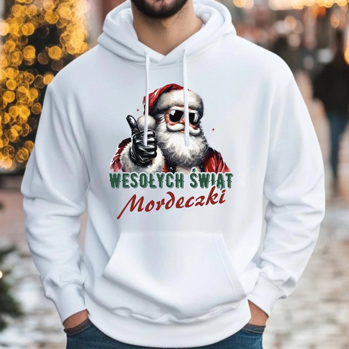 Bluza męska z kapturem świąteczna - Mikołaj Wesołych Świąt mordeczki BN65 - StoryCups.pl