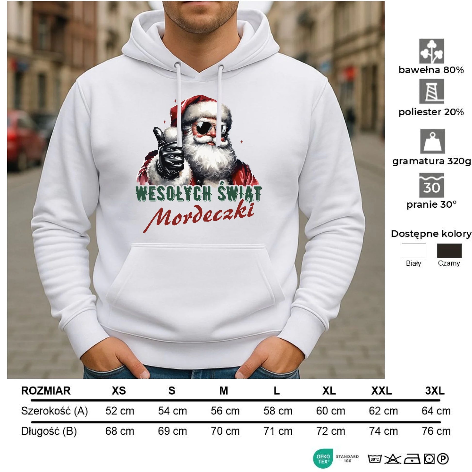 Bluza męska z kapturem świąteczna - Mikołaj Wesołych Świąt mordeczki BN65 - StoryCups.pl