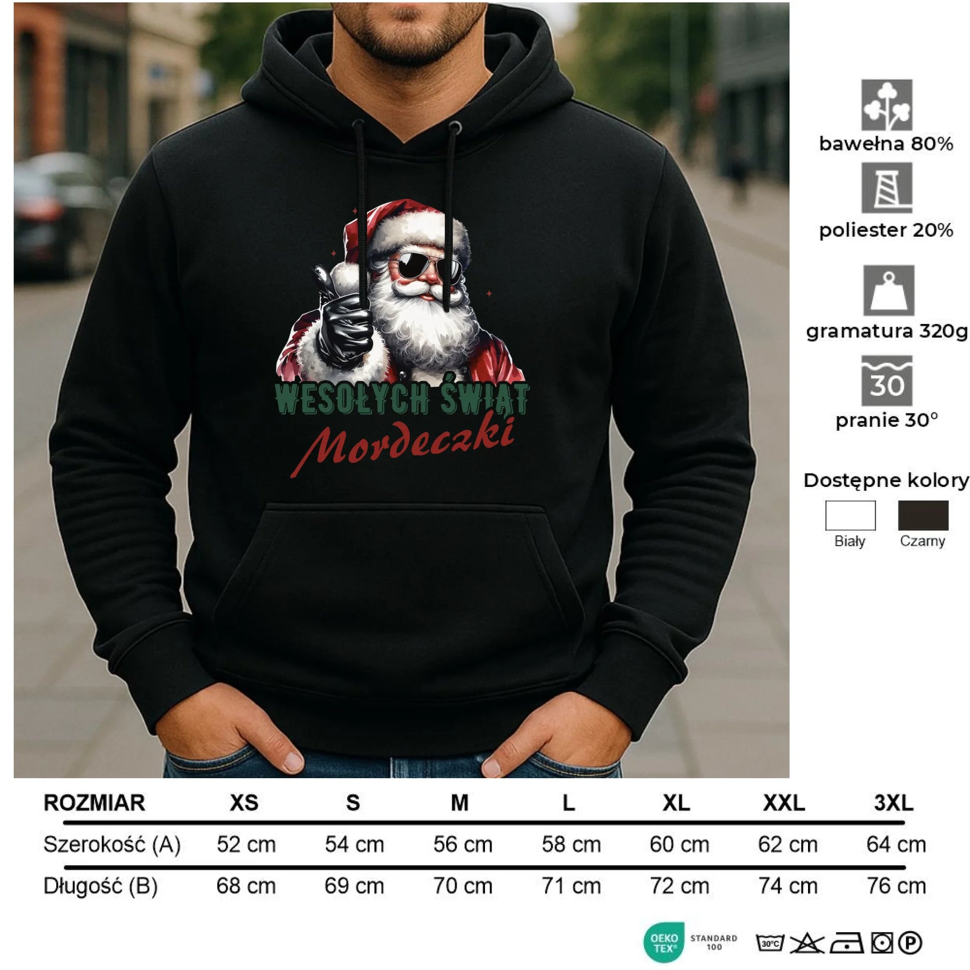 Bluza męska z kapturem świąteczna - Mikołaj Wesołych Świąt mordeczki BN65 - StoryCups.pl