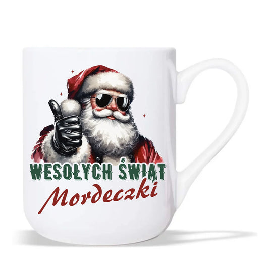 Kubek elegant świąteczny - Mikołaj Wesołych Świąt mordeczki BN65 - StoryCups.pl