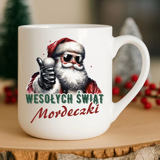 Kubek elegant świąteczny - Mikołaj Wesołych Świąt mordeczki BN65 - StoryCups.pl