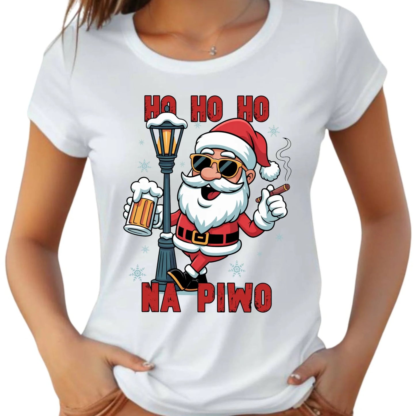 Koszulka damska świąteczna - Mikołaj Ho ho ho na piwo BN64 - StoryCups.pl