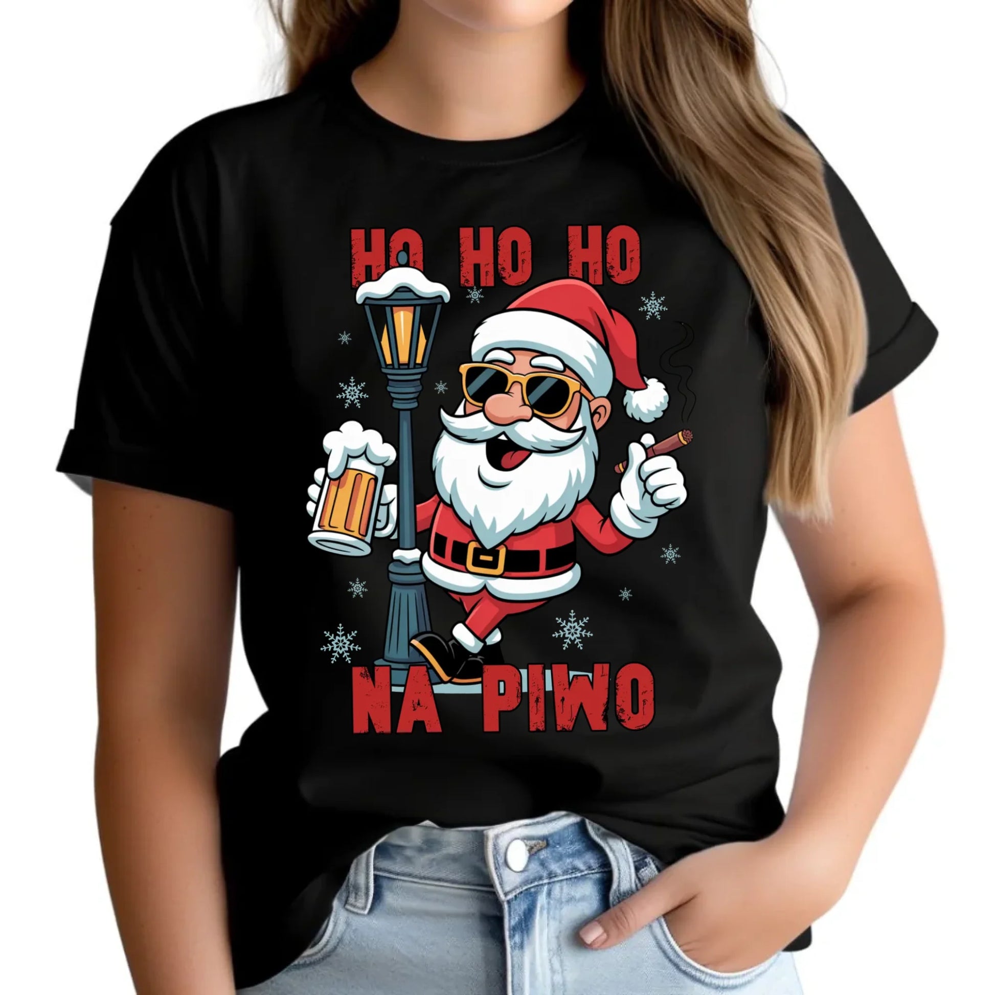 Koszulka damska świąteczna - Mikołaj Ho ho ho na piwo BN64 - StoryCups.pl