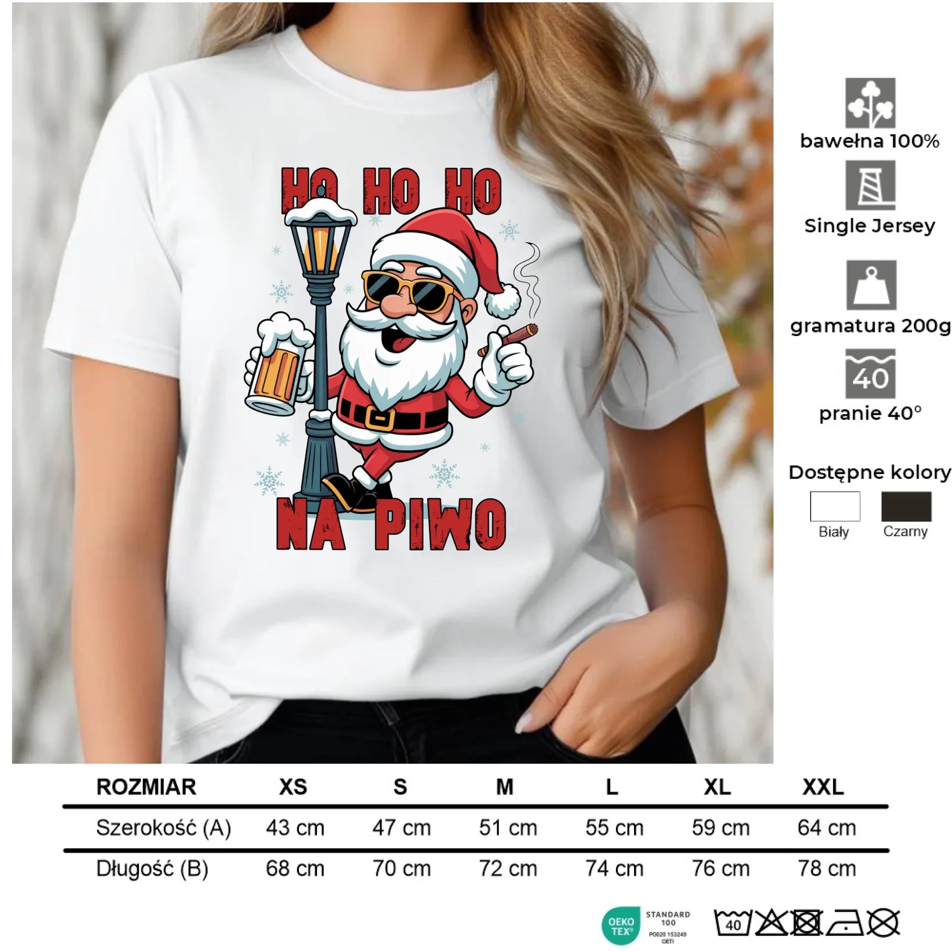 Koszulka damska świąteczna - Mikołaj Ho ho ho na piwo BN64 - StoryCups.pl