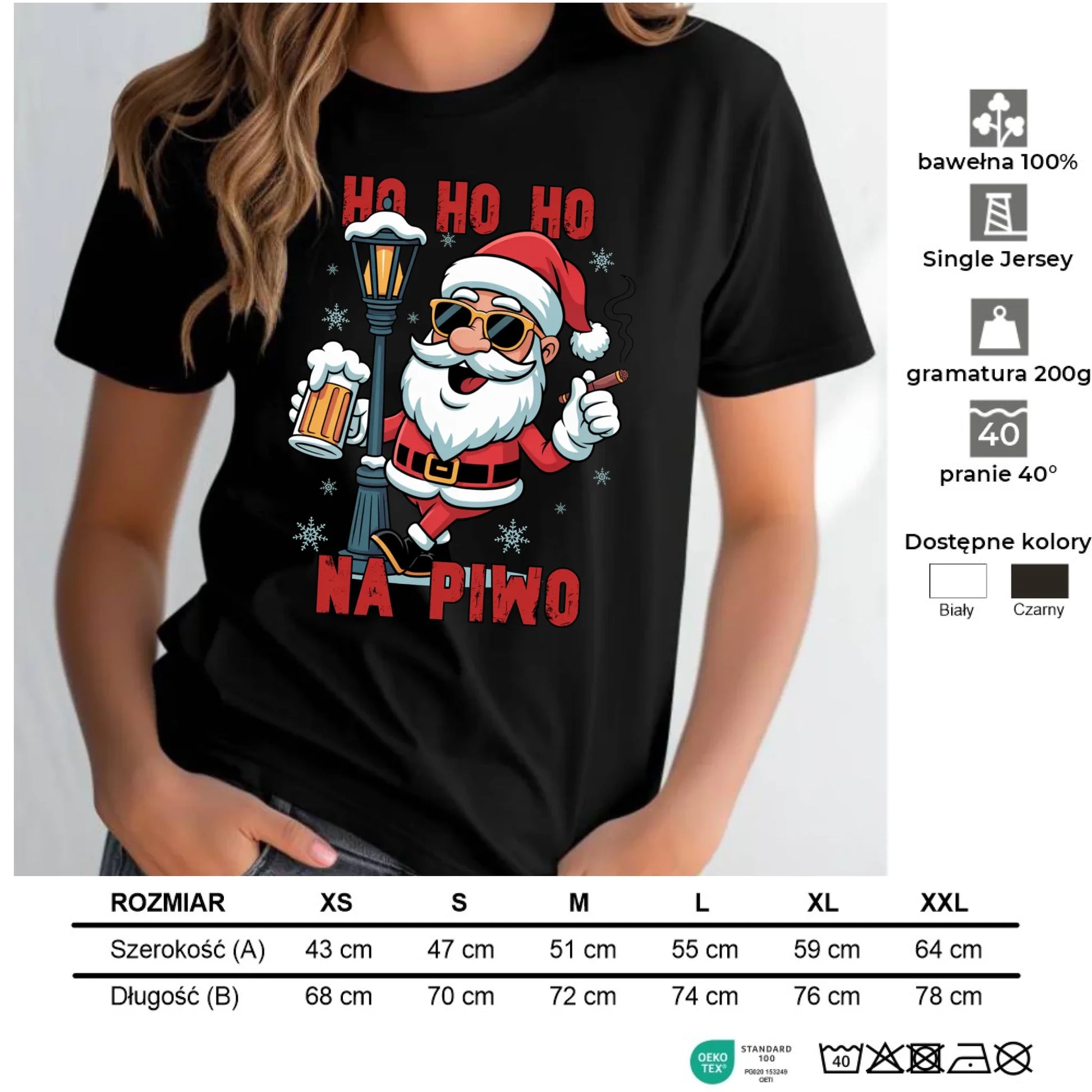 Koszulka damska świąteczna - Mikołaj Ho ho ho na piwo BN64 - StoryCups.pl