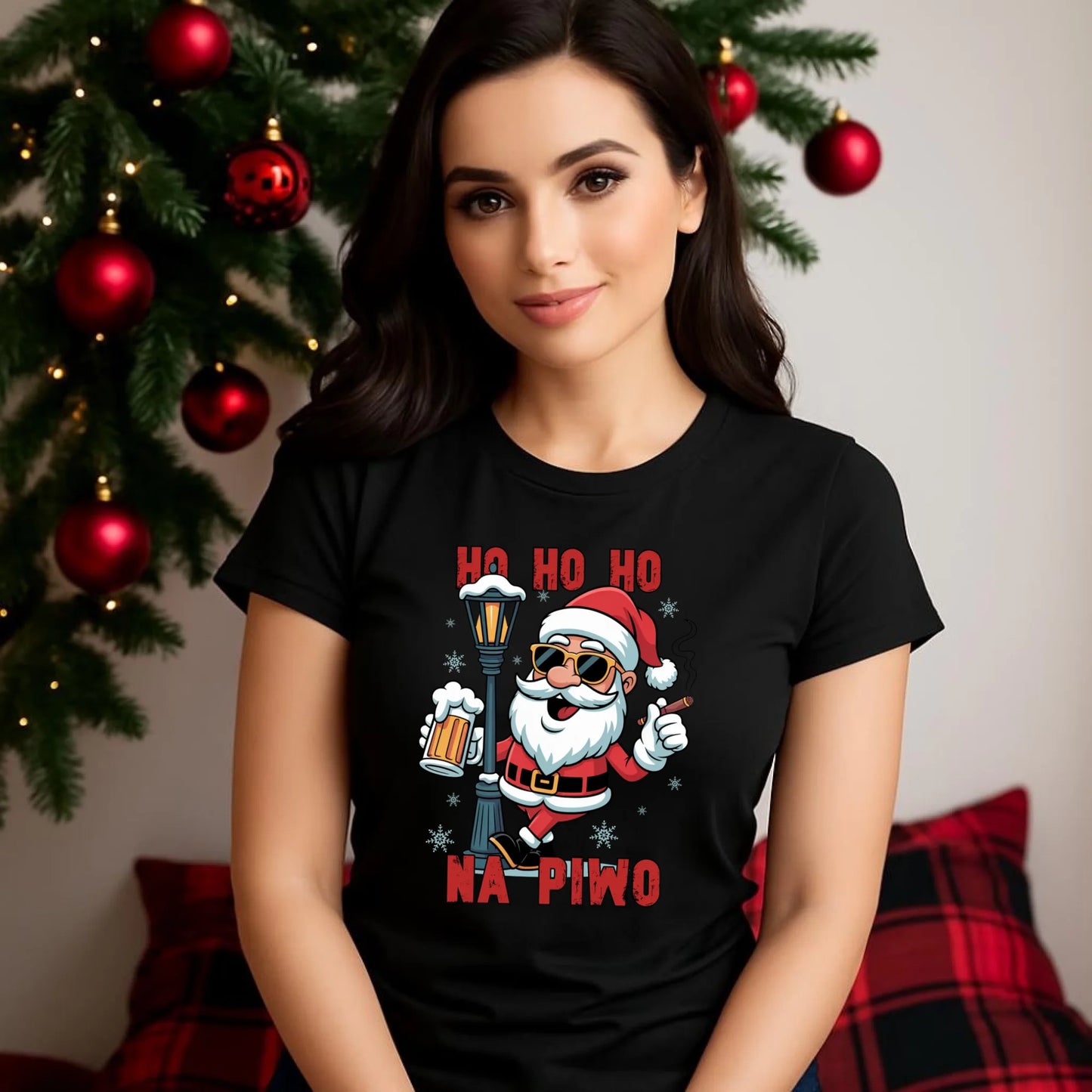 Koszulka damska świąteczna - Mikołaj Ho ho ho na piwo BN64 - StoryCups.pl
