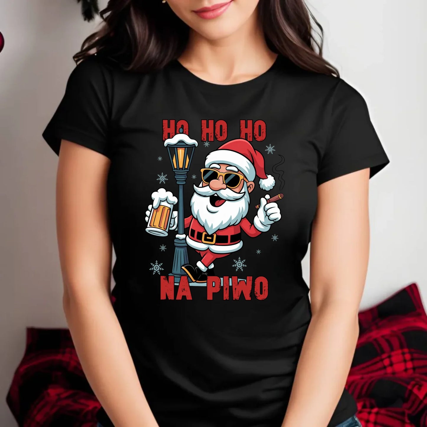 Koszulka damska świąteczna - Mikołaj Ho ho ho na piwo BN64 - StoryCups.pl