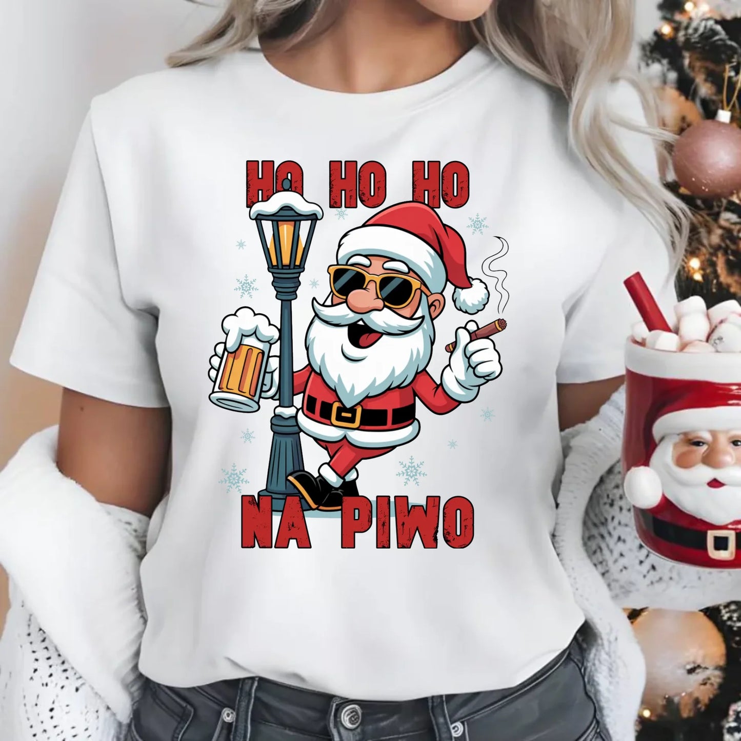 Koszulka damska świąteczna - Mikołaj Ho ho ho na piwo BN64 - StoryCups.pl