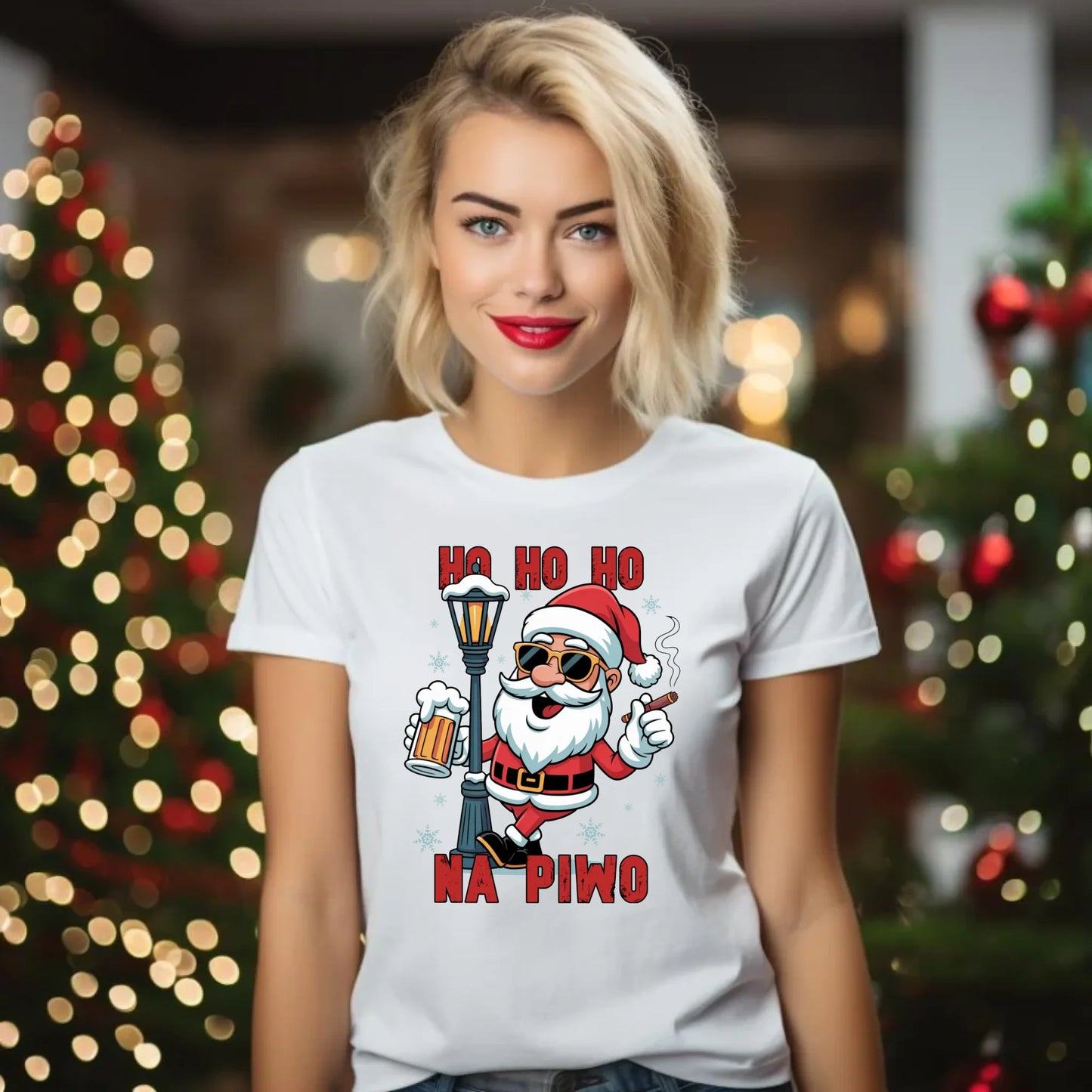 Koszulka damska świąteczna - Mikołaj Ho ho ho na piwo BN64 - StoryCups.pl