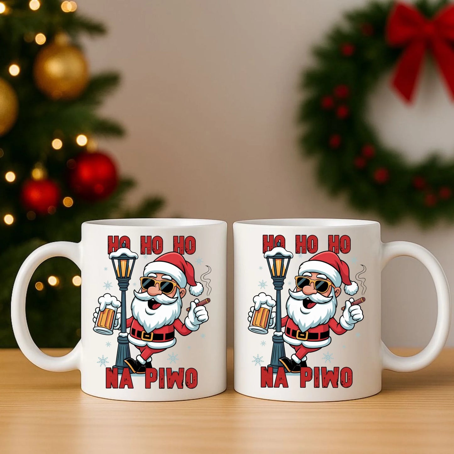 Zestaw poduszka i kubek świąteczny - Mikołaj Ho ho ho na piwo BN64 - StoryCups.pl