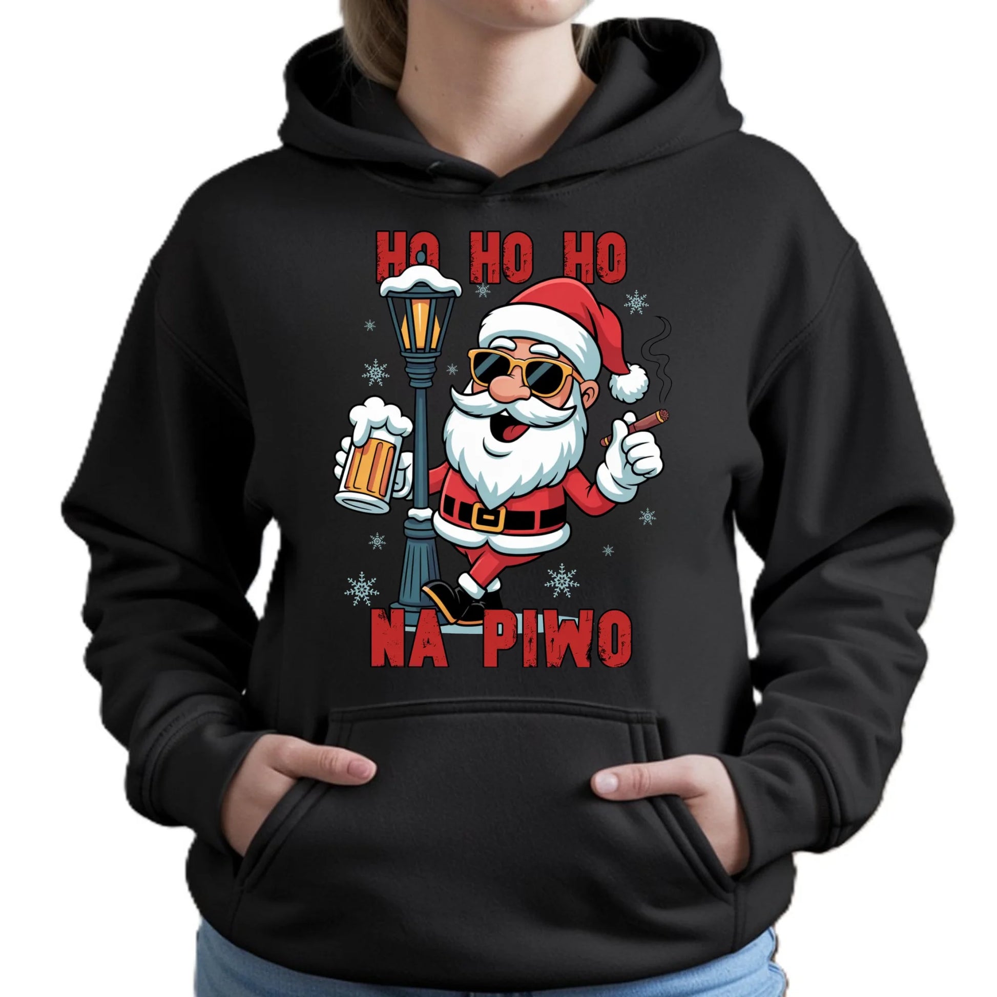 Bluza damska z kapturem świąteczna - Mikołaj Ho ho ho na piwo BN64 - StoryCups.pl