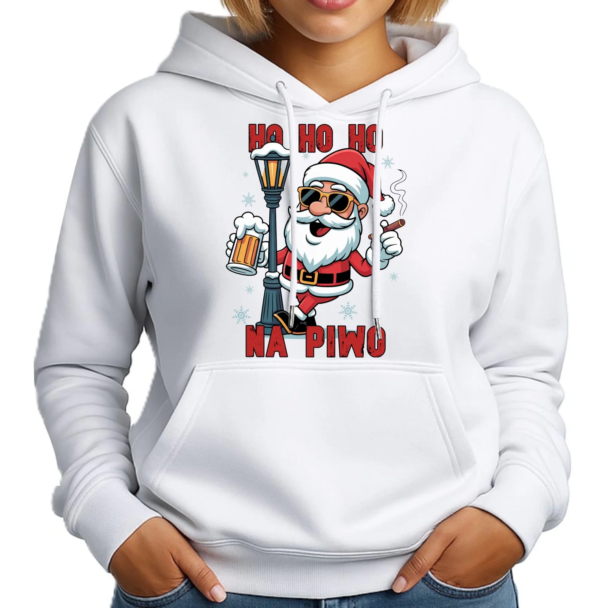 Bluza damska z kapturem świąteczna - Mikołaj Ho ho ho na piwo BN64 - StoryCups.pl
