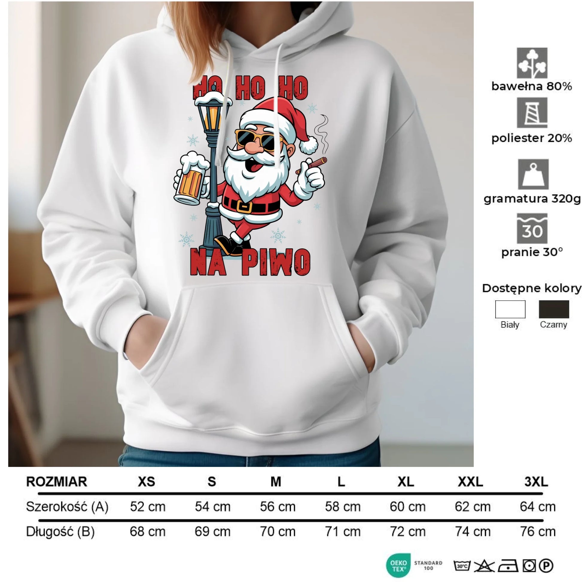 Bluza damska z kapturem świąteczna - Mikołaj Ho ho ho na piwo BN64 - StoryCups.pl