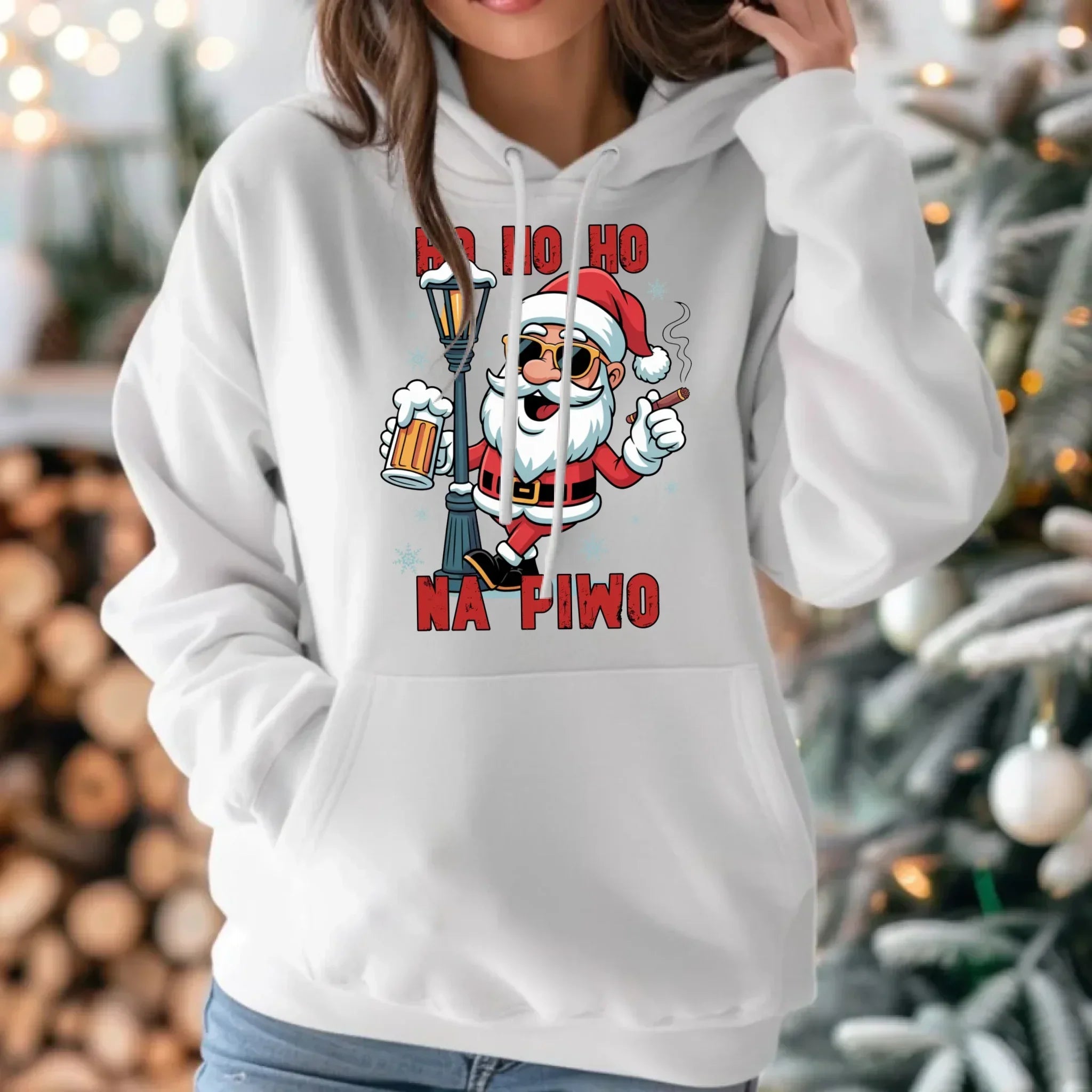 Bluza damska z kapturem świąteczna - Mikołaj Ho ho ho na piwo BN64 - StoryCups.pl