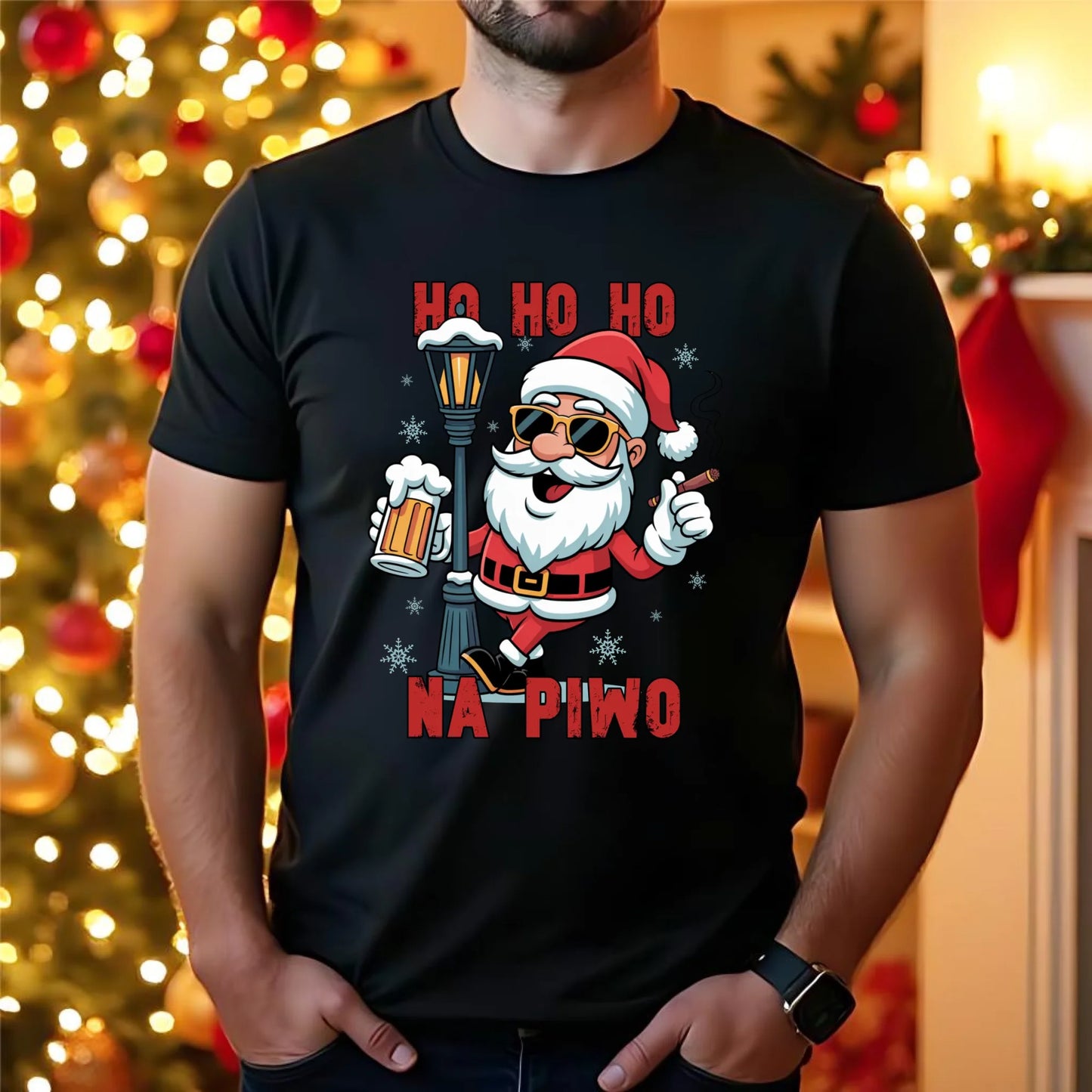 Koszulka męska świąteczna - Mikołaj Ho ho ho na piwo BN64 - StoryCups.pl