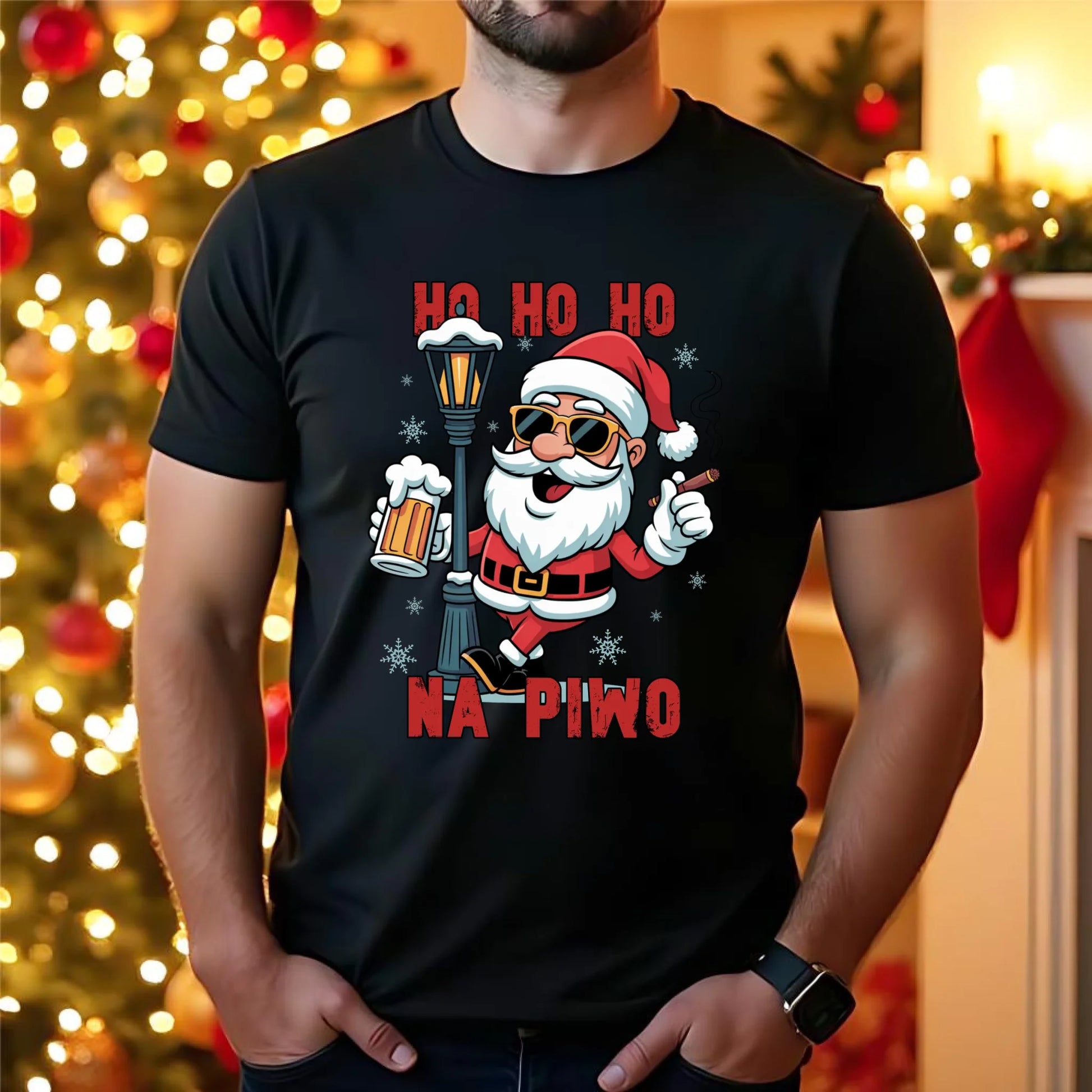 Koszulka męska świąteczna - Mikołaj Ho ho ho na piwo BN64 - StoryCups.pl