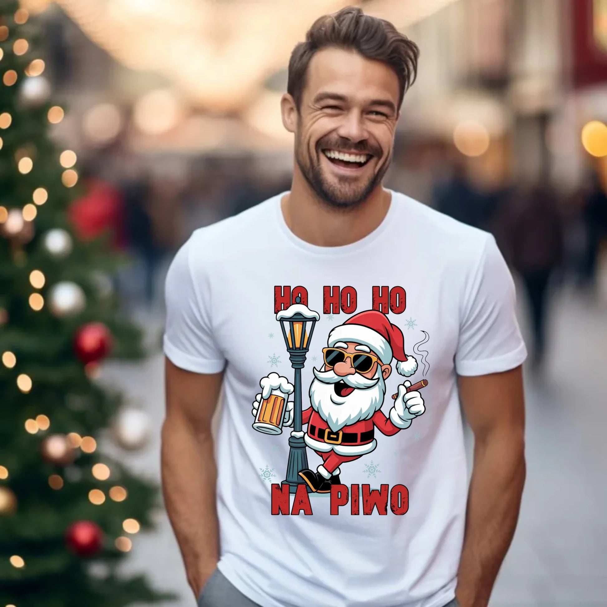 Koszulka męska świąteczna - Mikołaj Ho ho ho na piwo BN64 - StoryCups.pl