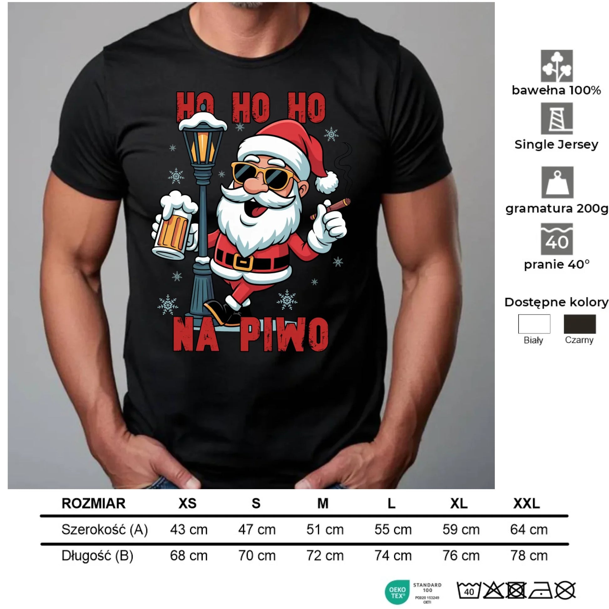 Koszulka męska świąteczna - Mikołaj Ho ho ho na piwo BN64 - StoryCups.pl