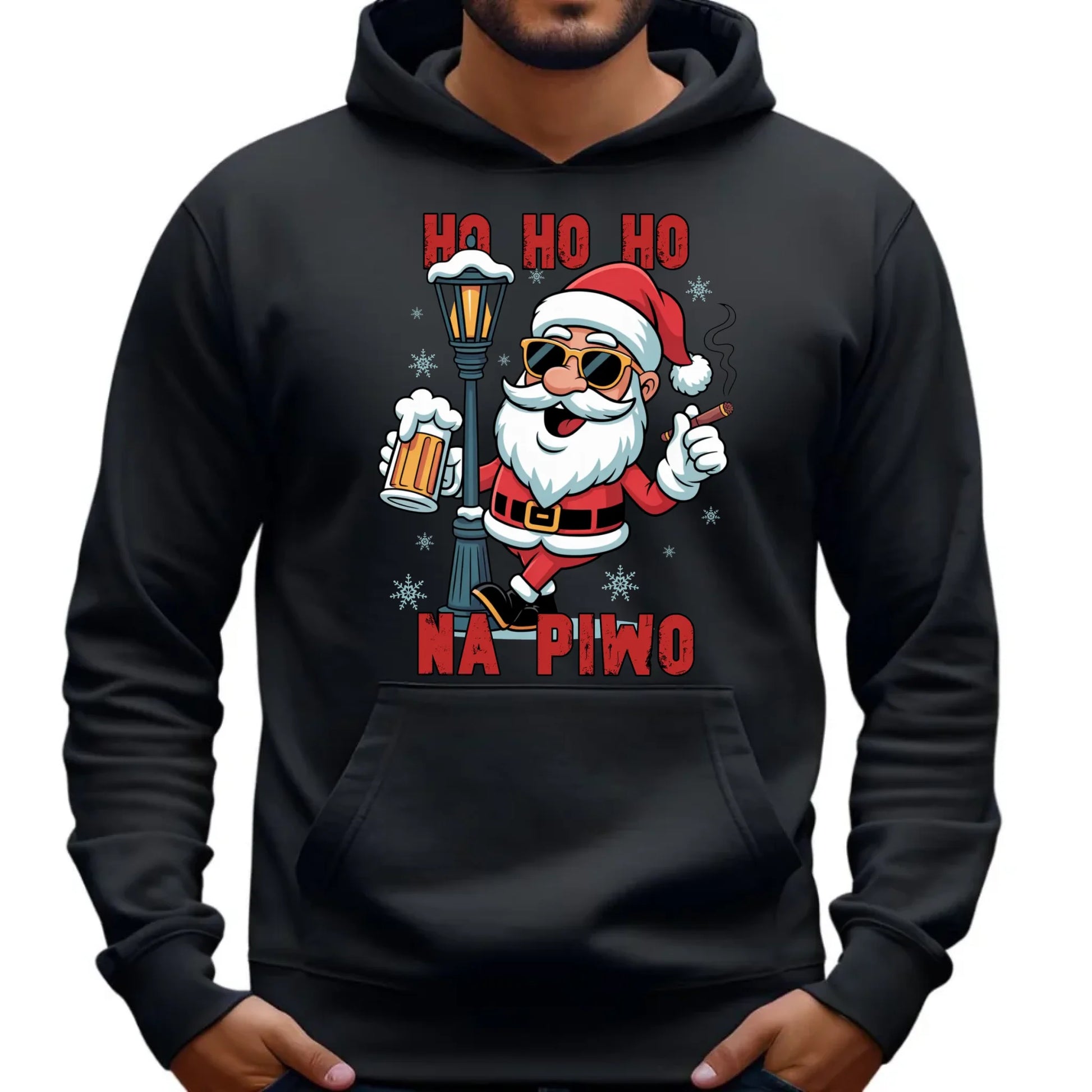 Bluza męska z kapturem świąteczna - Mikołaj Ho ho ho na piwo BN64 - StoryCups.pl