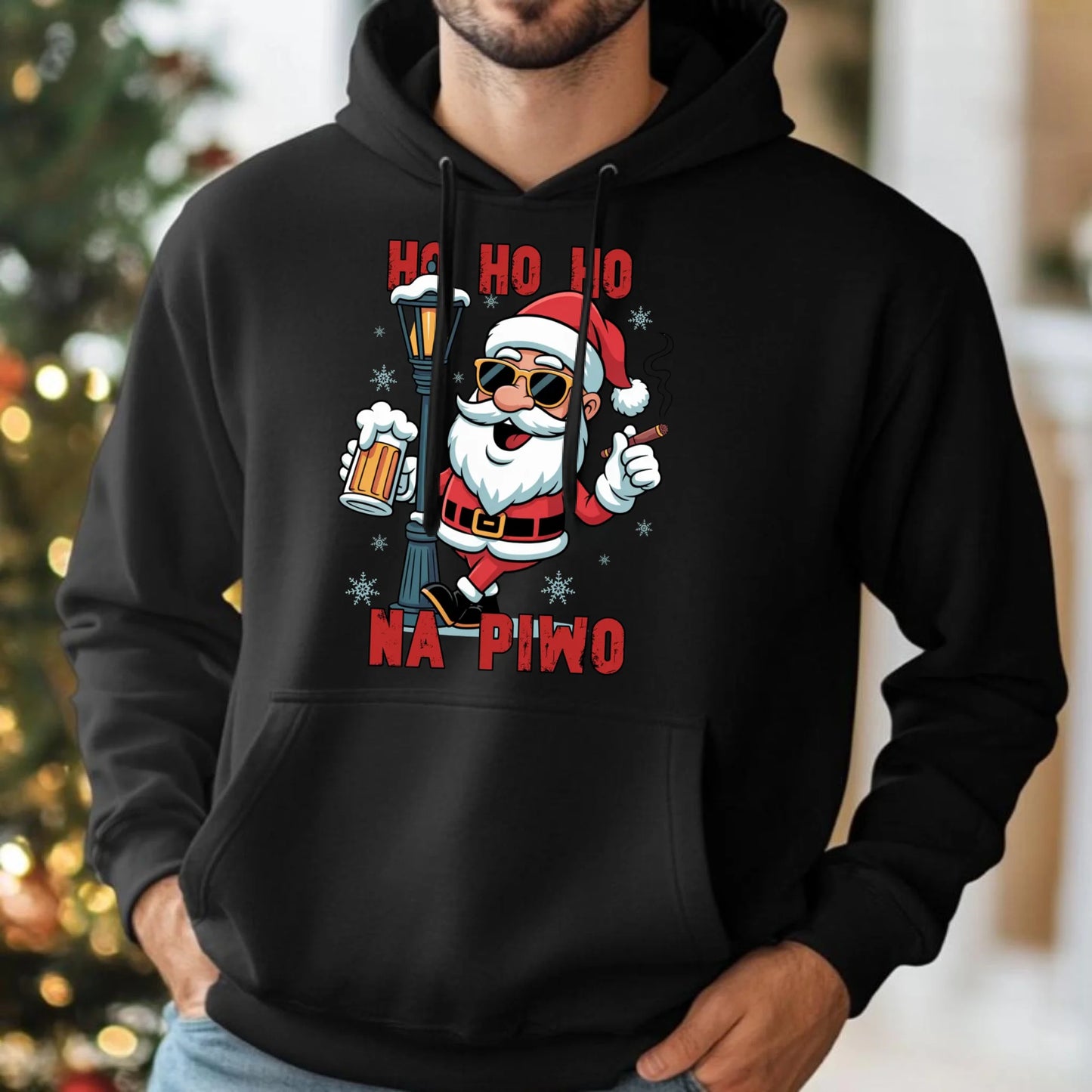 Bluza męska z kapturem świąteczna - Mikołaj Ho ho ho na piwo BN64 - StoryCups.pl