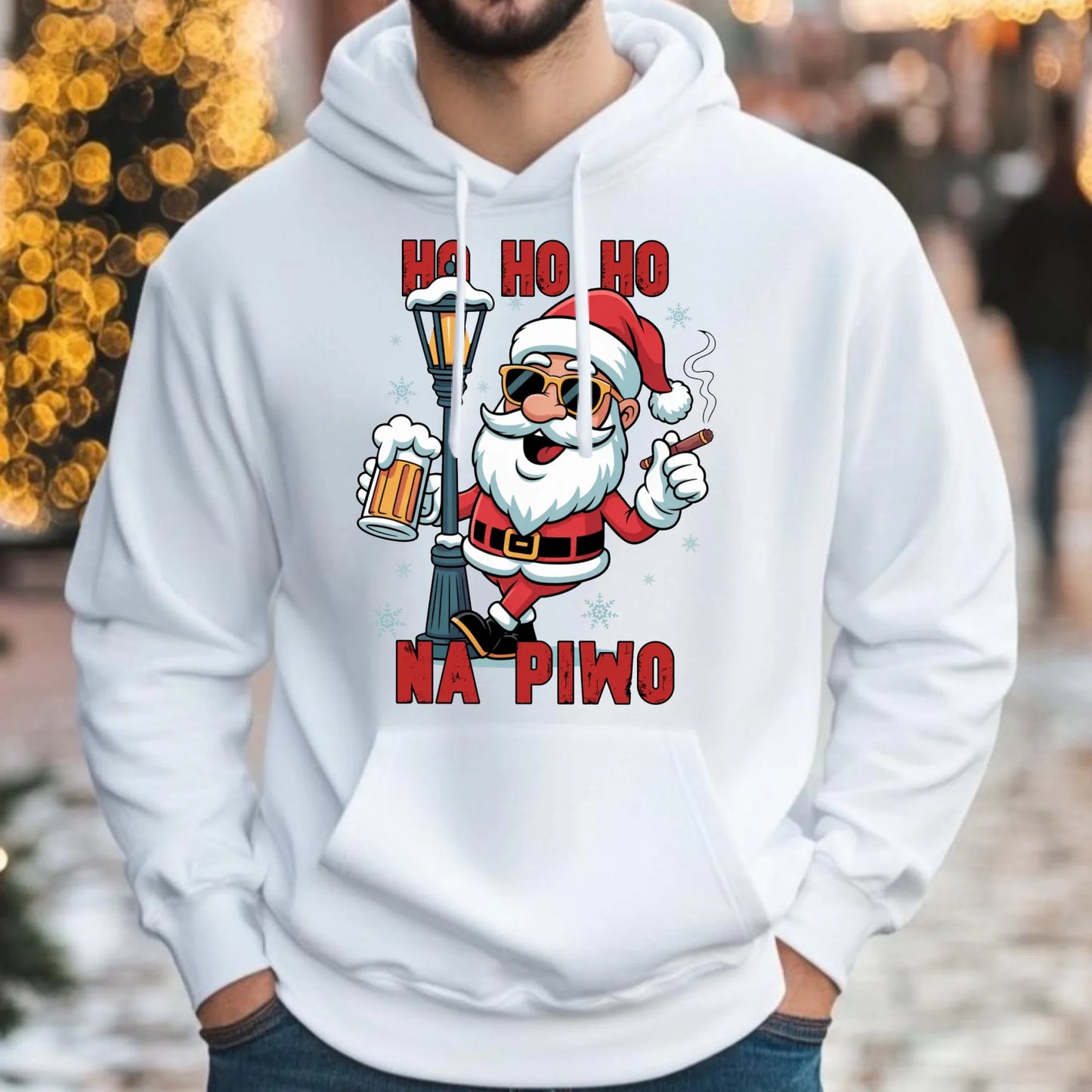 Bluza męska z kapturem świąteczna - Mikołaj Ho ho ho na piwo BN64 - StoryCups.pl
