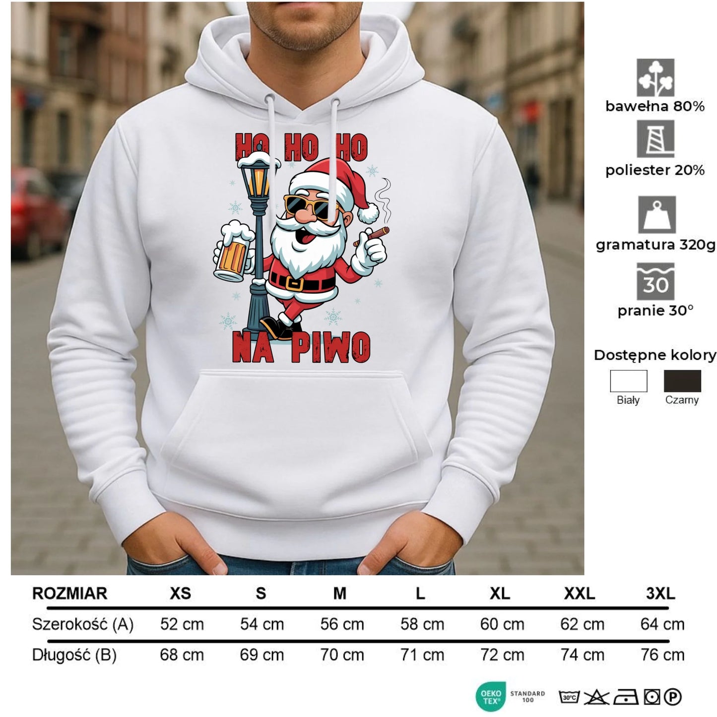 Bluza męska z kapturem świąteczna - Mikołaj Ho ho ho na piwo BN64 - StoryCups.pl