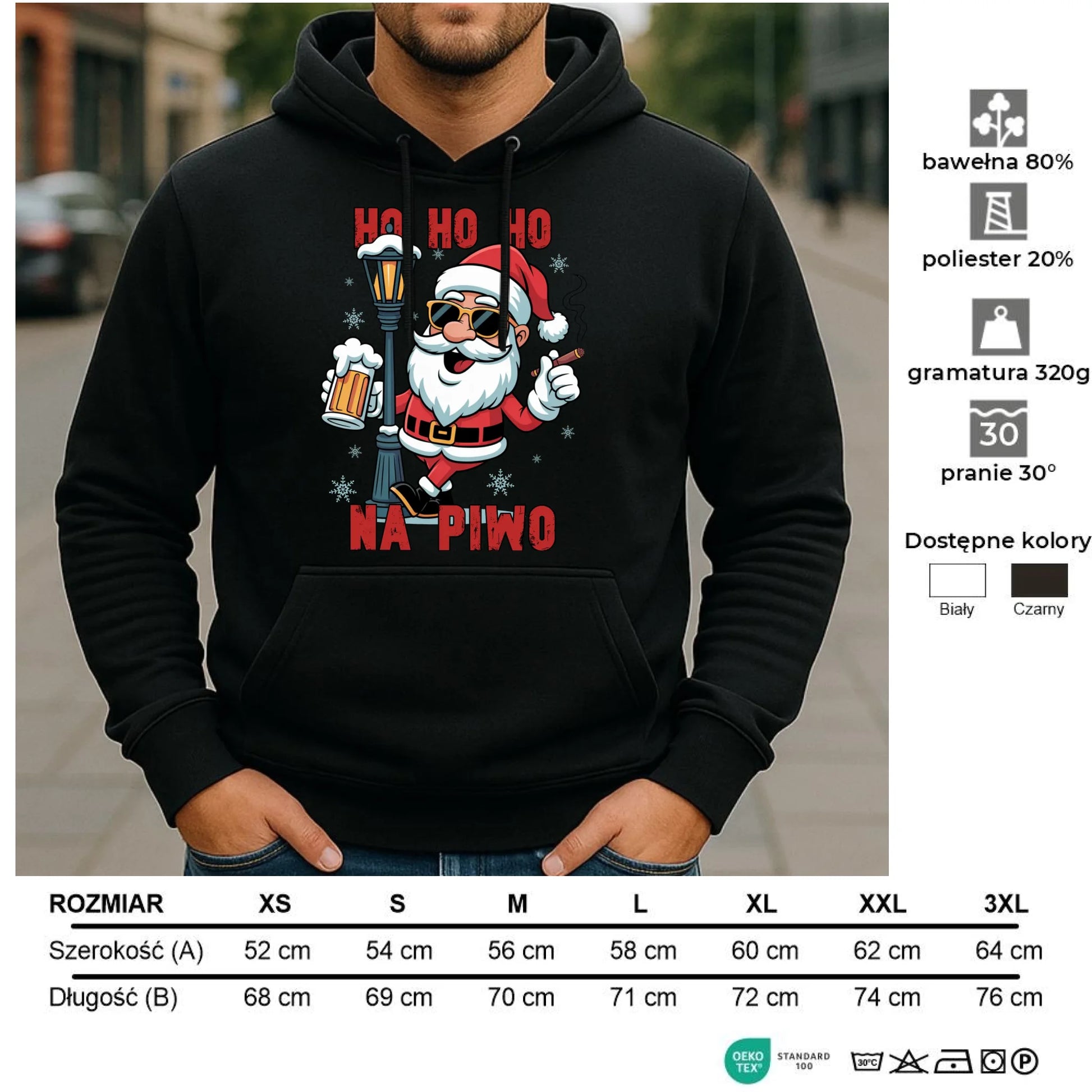 Bluza męska z kapturem świąteczna - Mikołaj Ho ho ho na piwo BN64 - StoryCups.pl
