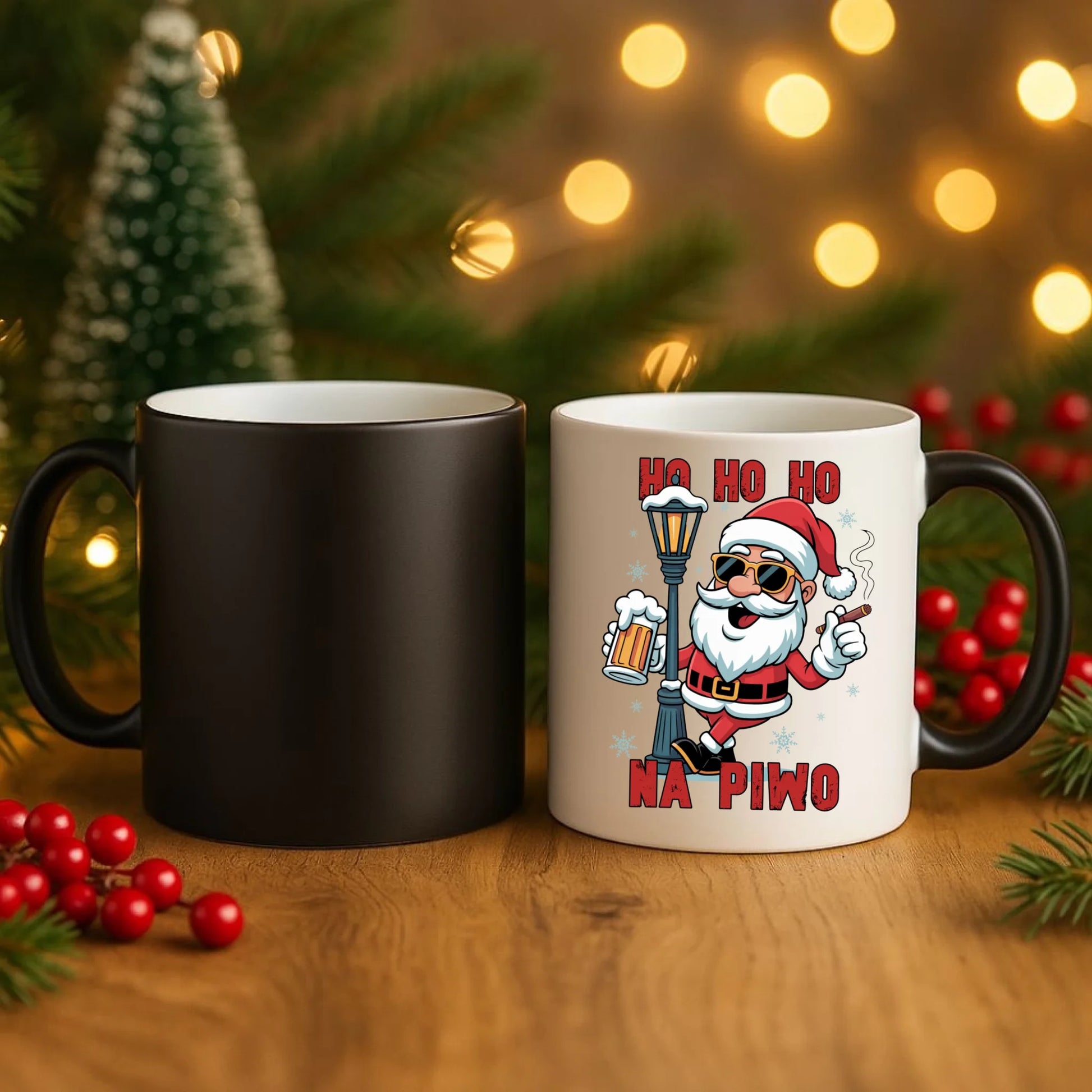 Kubek magiczny świąteczny - Mikołaj Ho ho ho na piwo BN64 - StoryCups.pl