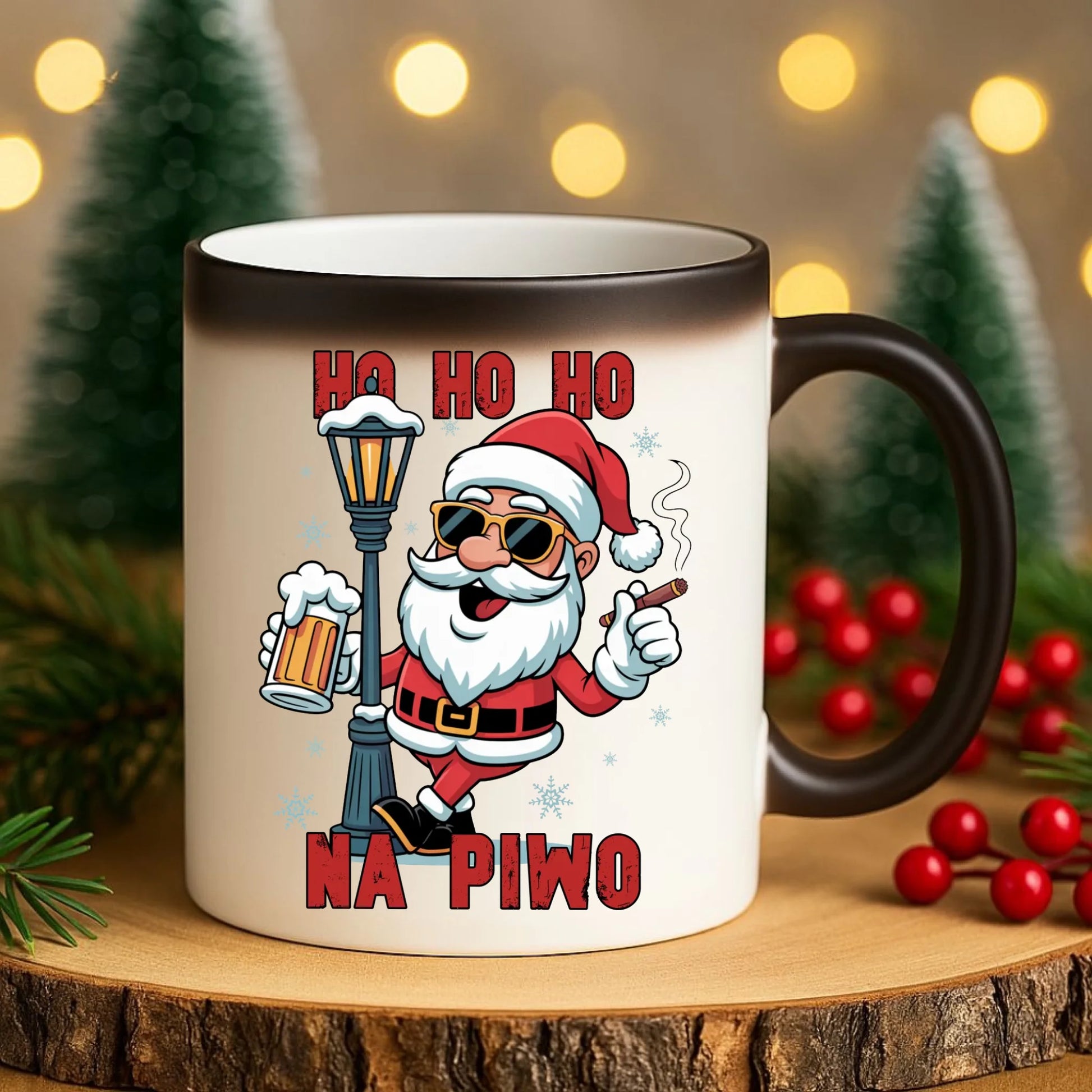Kubek magiczny świąteczny - Mikołaj Ho ho ho na piwo BN64 - StoryCups.pl
