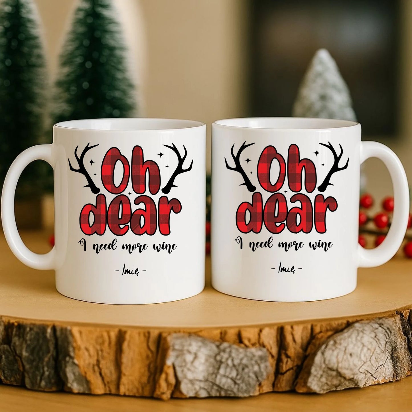 Kubek świąteczny - Oh dear I need more wine - personalizowany BN63 - StoryCups.pl