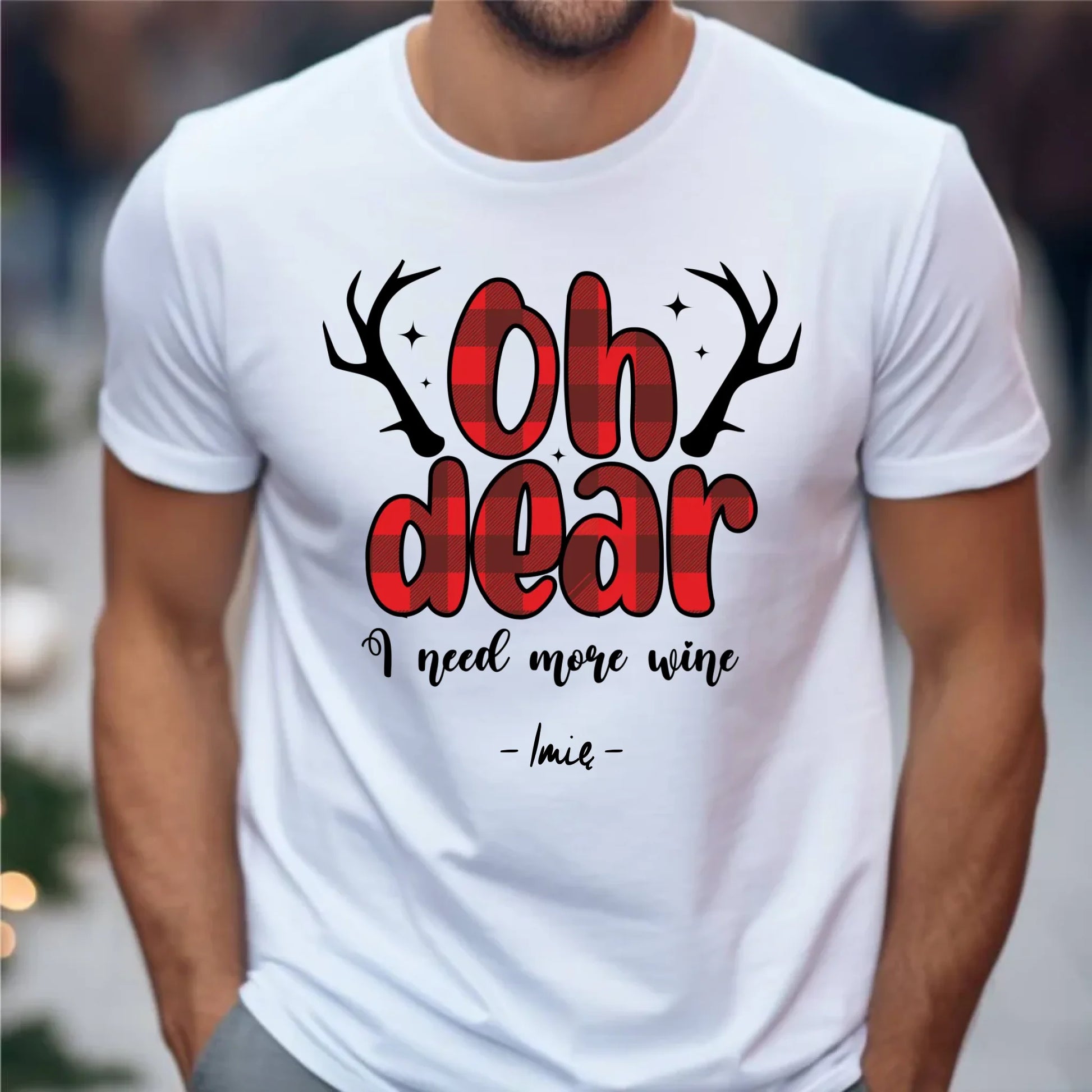 Koszulka męska świąteczna - Oh dear I need more wine - personalizowana BN63 - StoryCups.pl