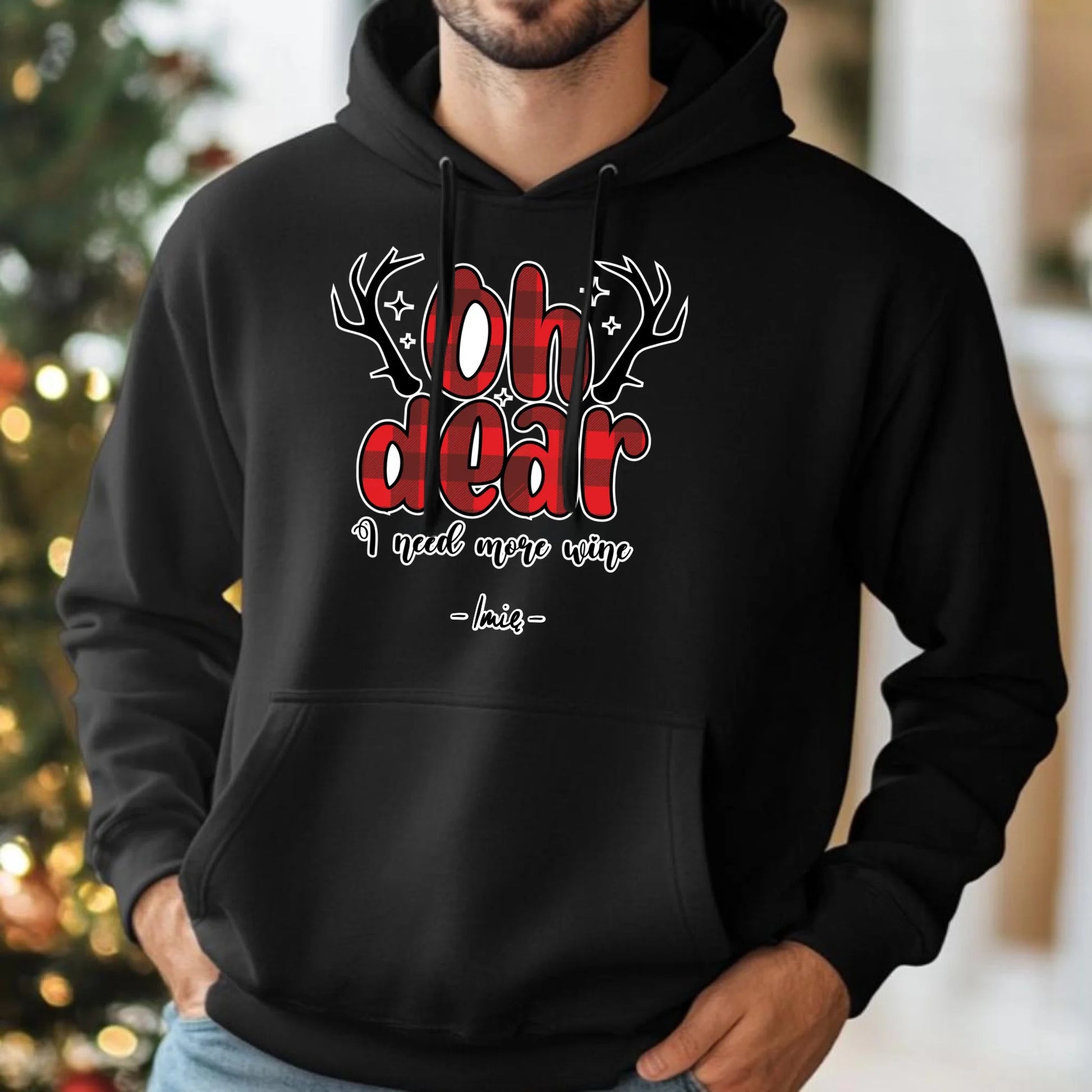 Bluza męska z kapturem świąteczna - Oh dear I need more wine - personalizowana BN63 - StoryCups.pl