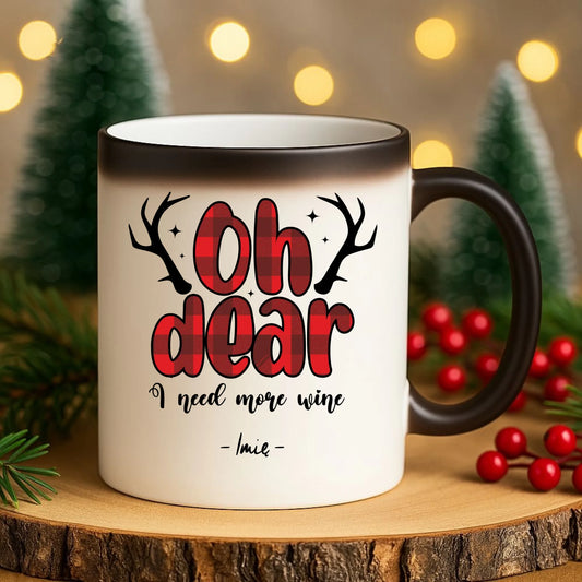 Kubek magiczny świąteczny - Oh dear I need more wine - personalizowany BN63 - StoryCups.pl