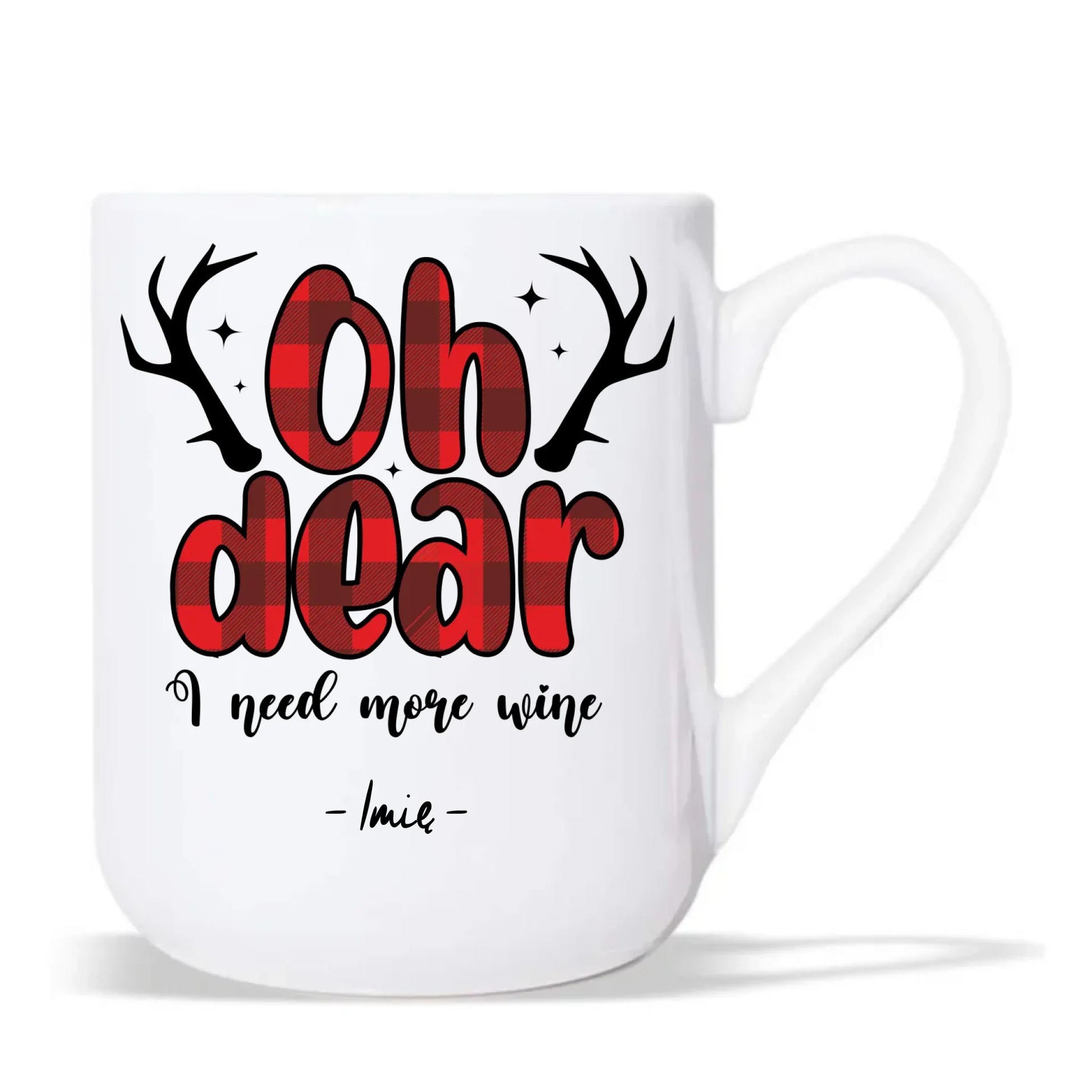 Kubek elegant świąteczny - Oh dear I need more wine - personalizowany BN63 - StoryCups.pl