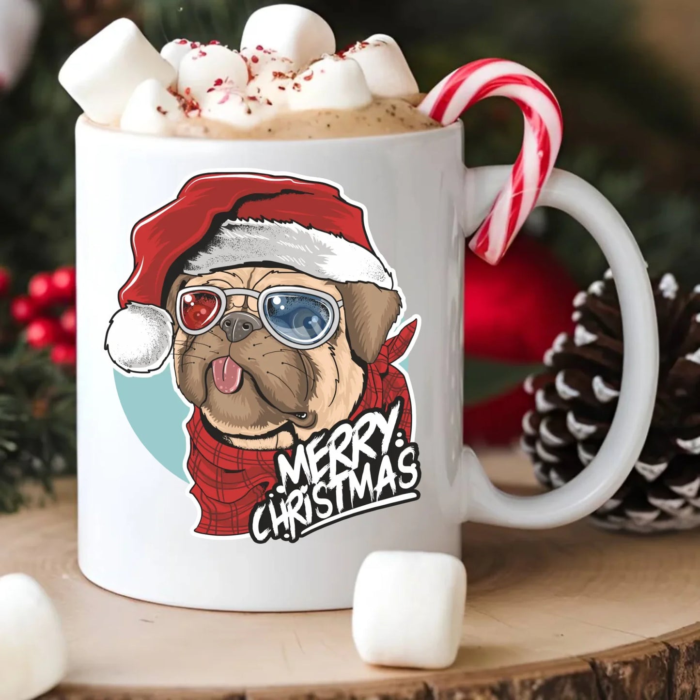 Kubek świąteczny - Mops Merry Christmas BN62 - StoryCups.pl