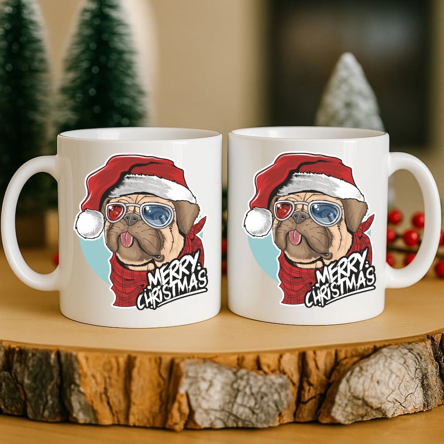 Kubek świąteczny - Mops Merry Christmas BN62 - StoryCups.pl